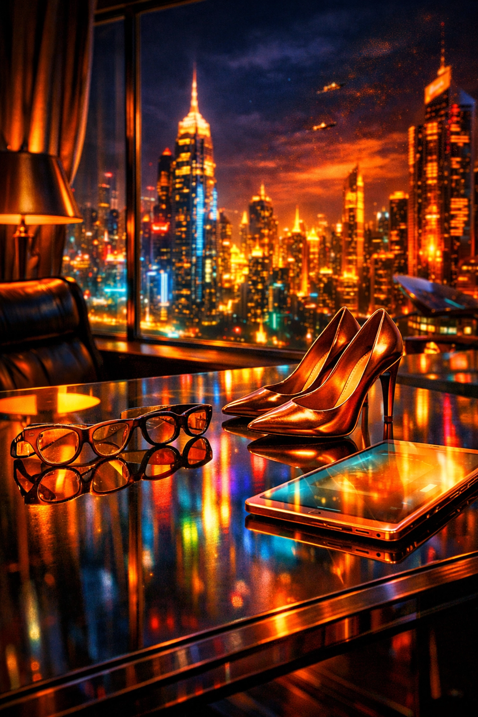 Executive office view with designer accessories on a desk, symbolizing power gaps in office romance.