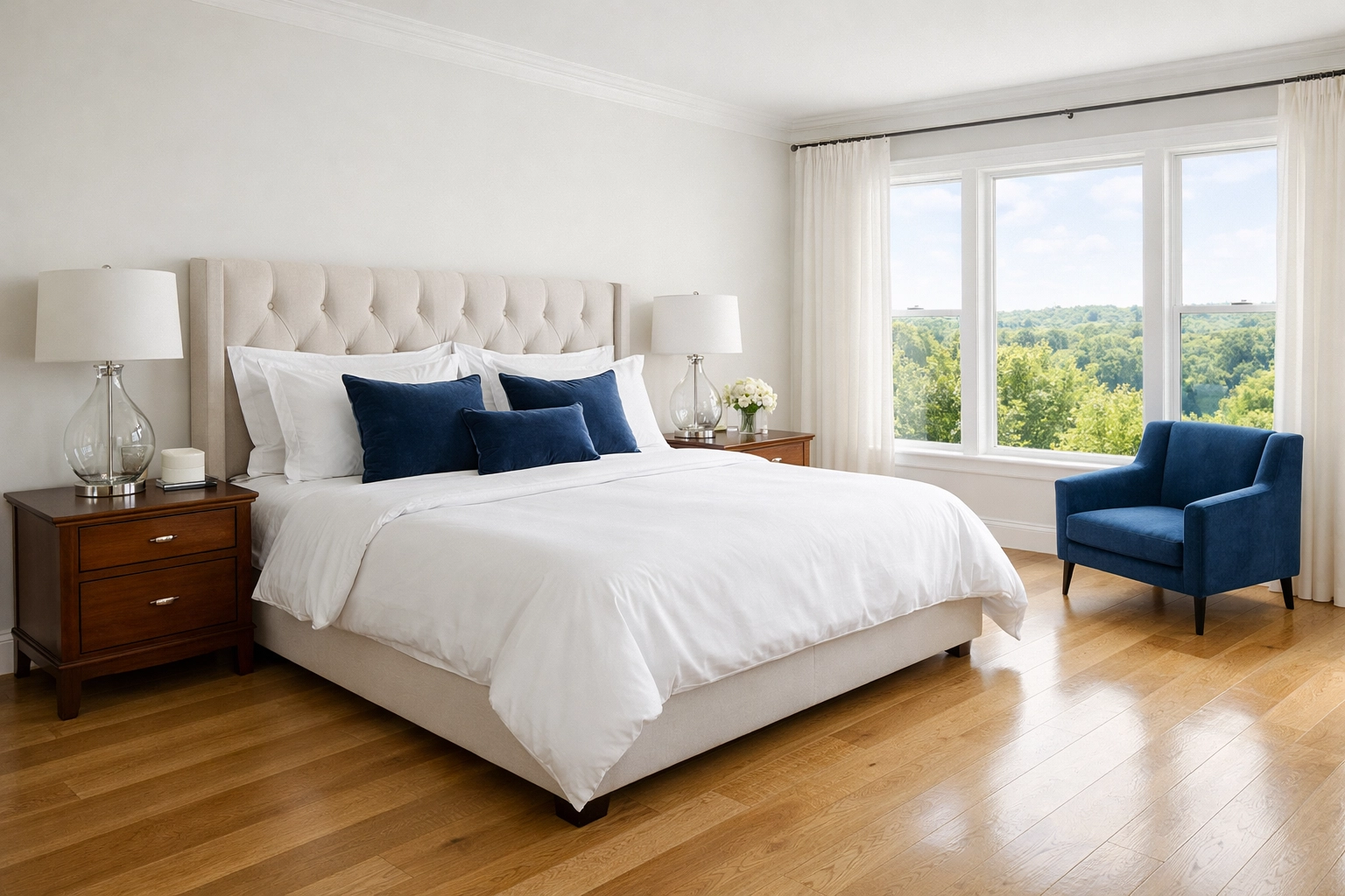 Gleaming master bedroom in Massachusetts following a professional house cleaning Ashby MA session.
