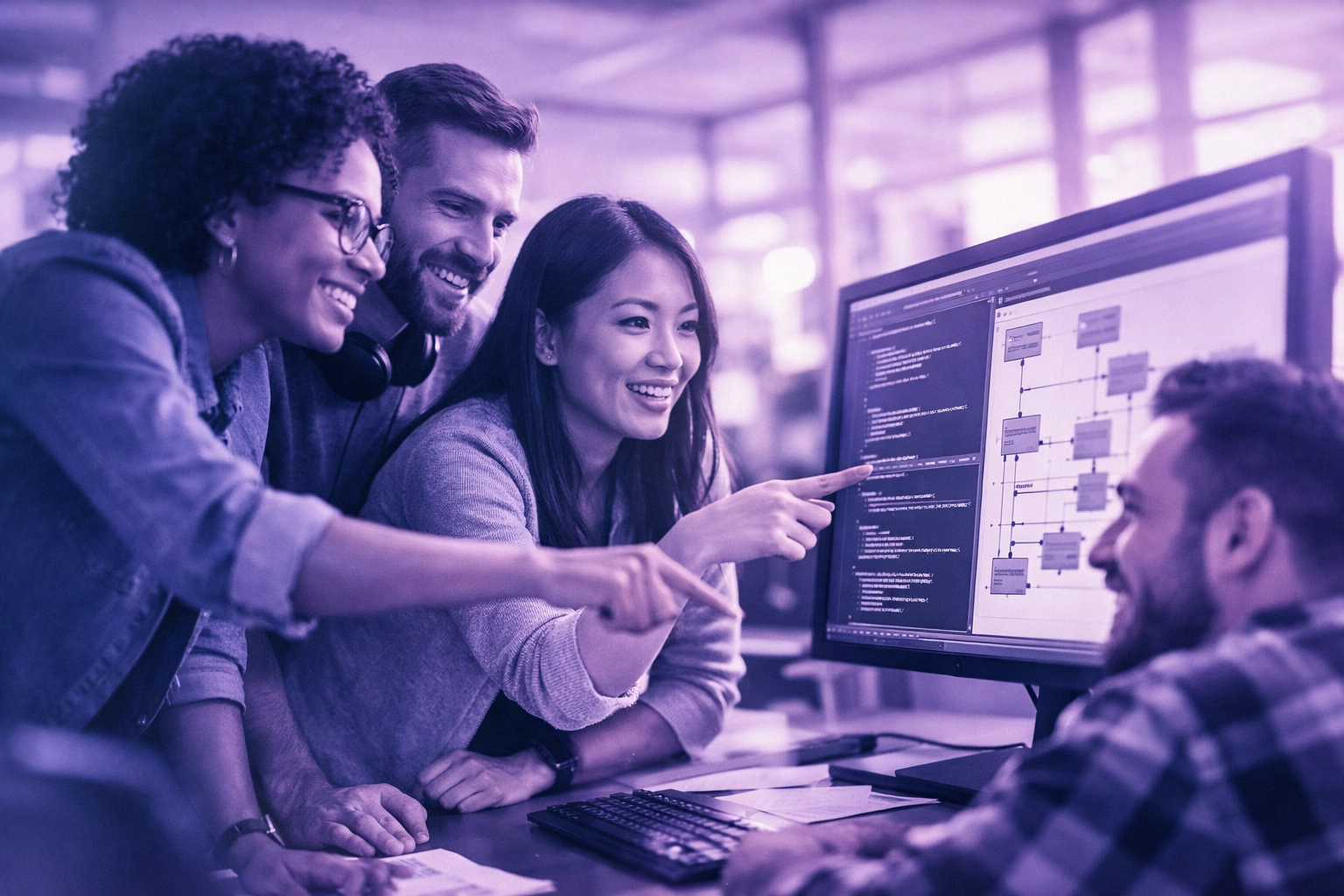 IT project team collaborating effectively using modern project management methodology