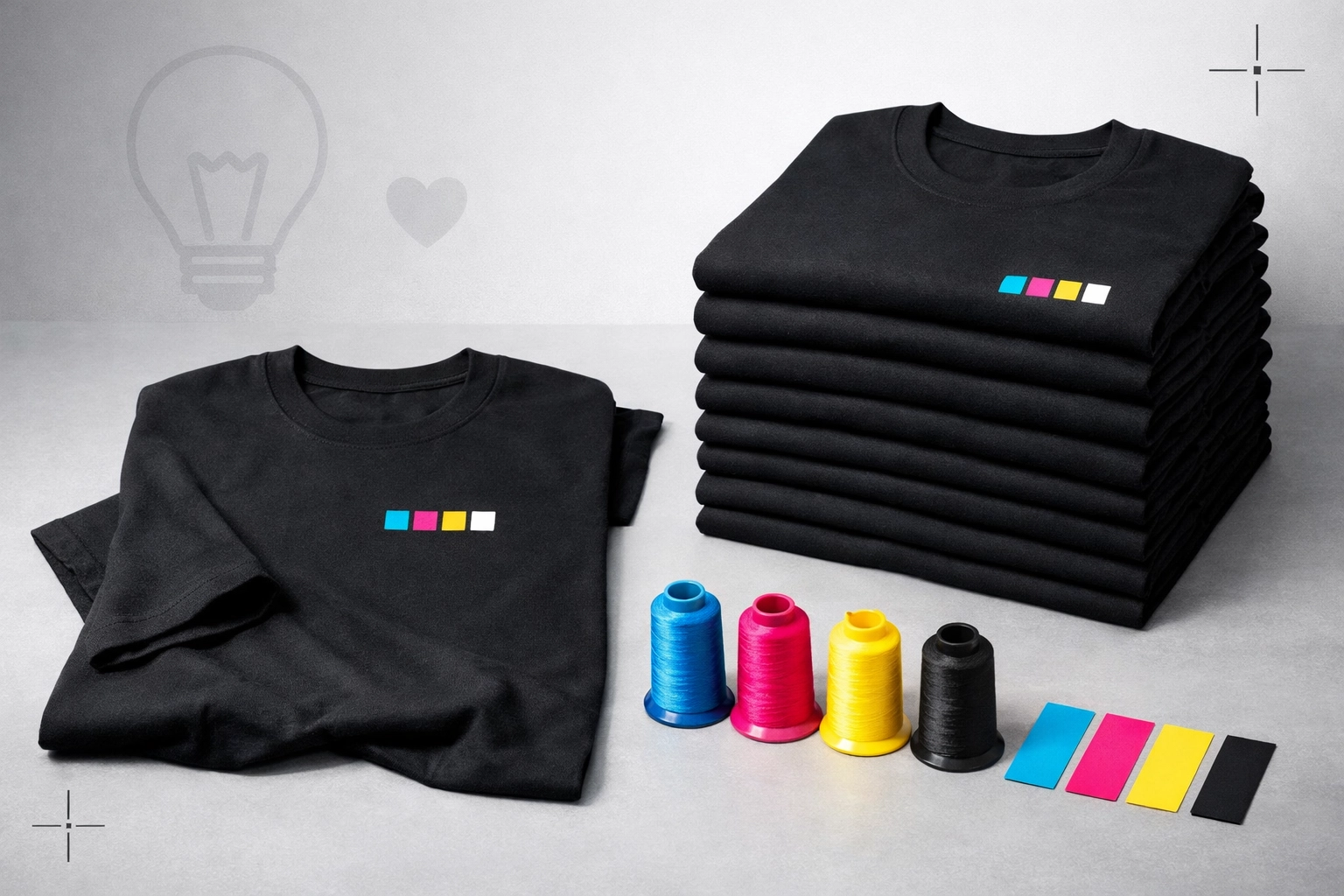 A small business team wearing high-quality t-shirts with matching screen-printed logos for professional branding.