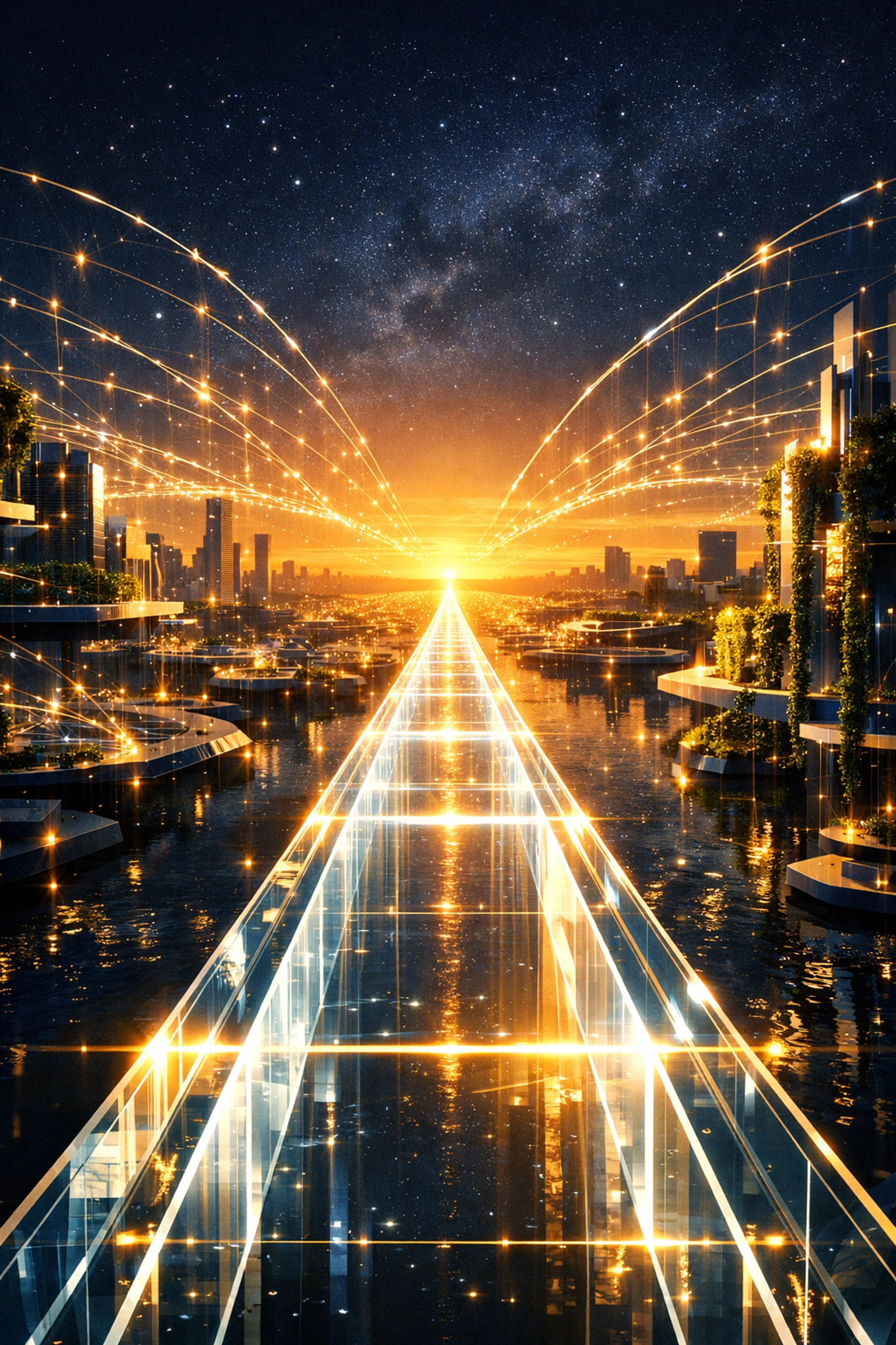 Futuristic digital skyline and global network pathway symbolizing the evolution of AI-powered Web3 global payments.