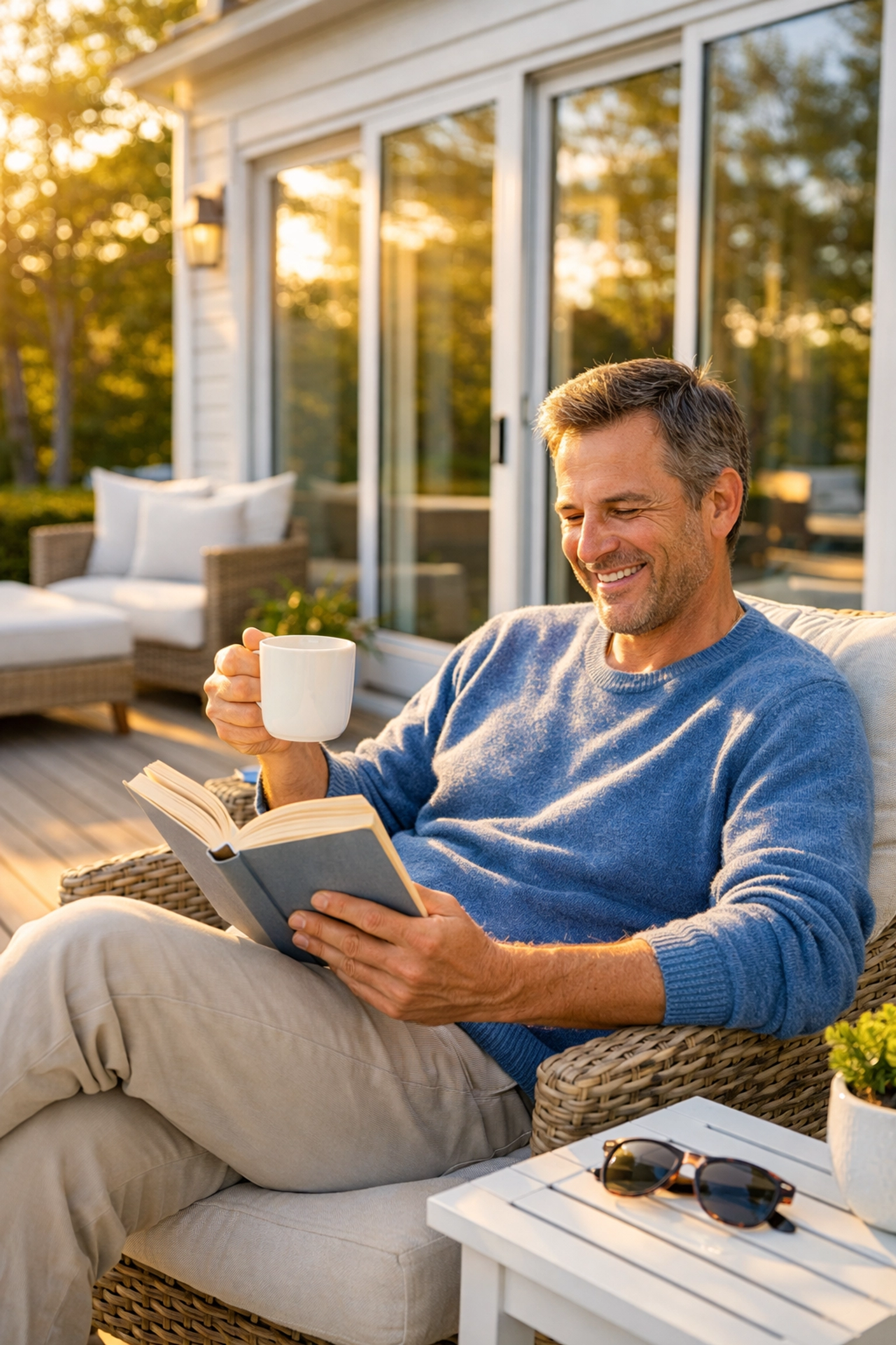 A relaxed Massachusetts homeowner enjoying free time thanks to a bi-weekly house cleaning schedule.