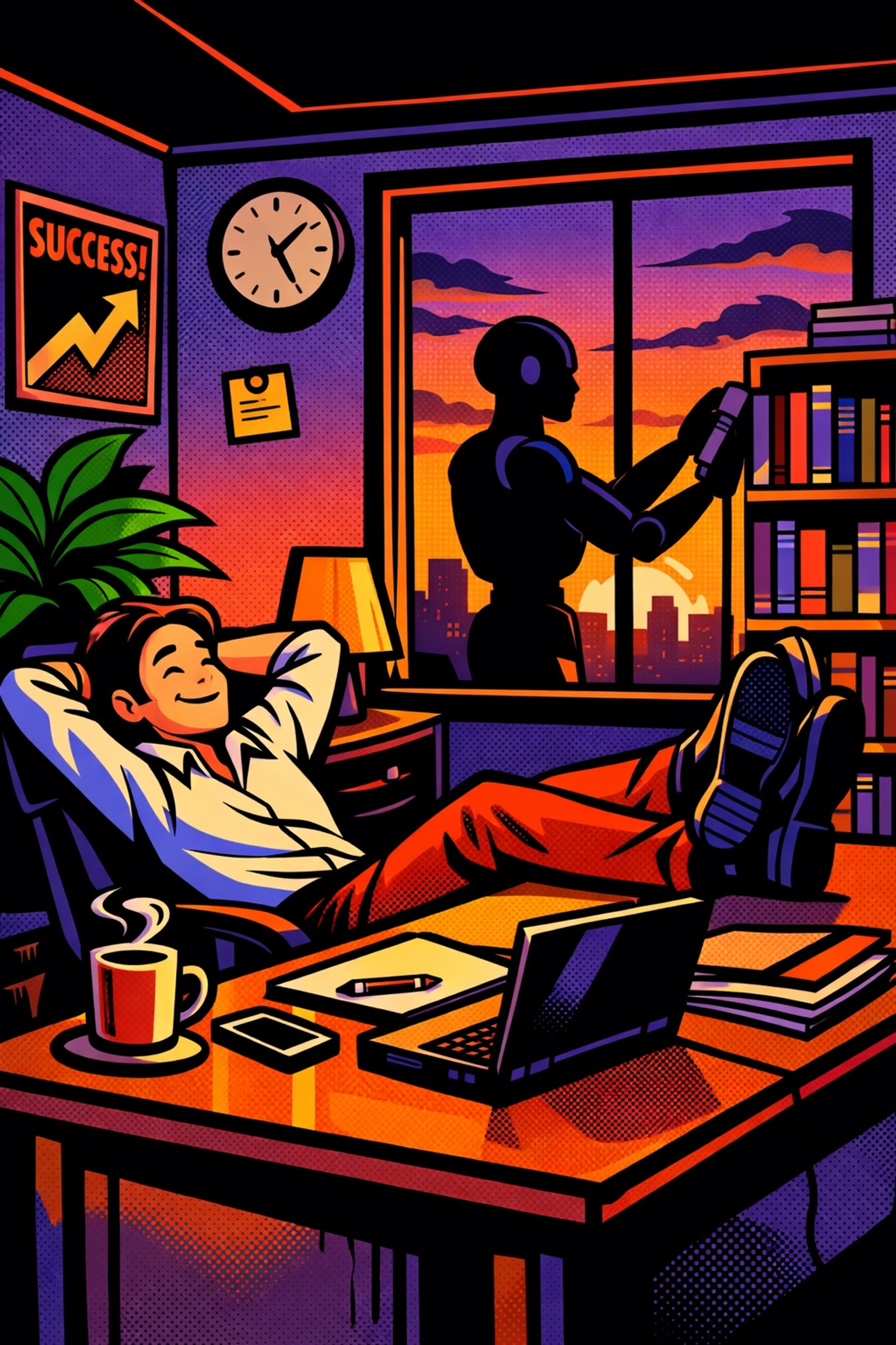 A small business owner finishing work at sunset thanks to an AI assistant for small business.