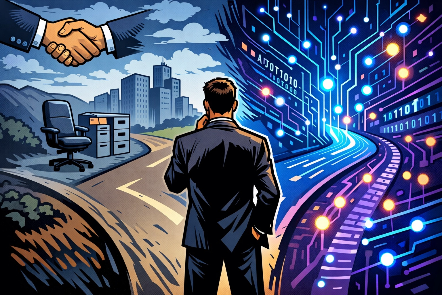 Business owner choosing between traditional hiring and AI business automation solutions