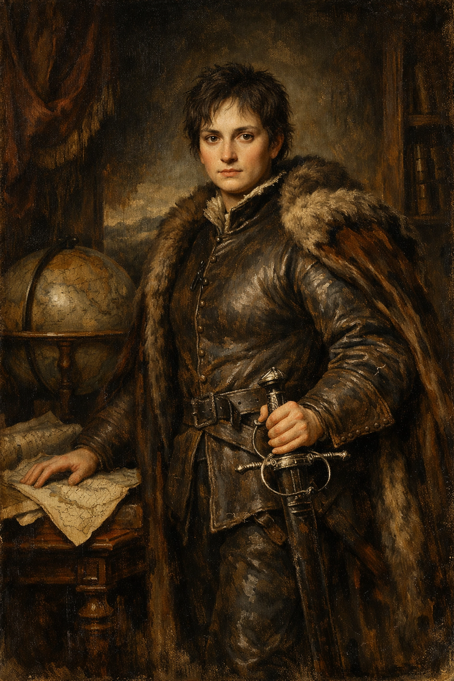 Portrait of Queen Christina in a masculine doublet, showcasing her gender-nonconforming style.