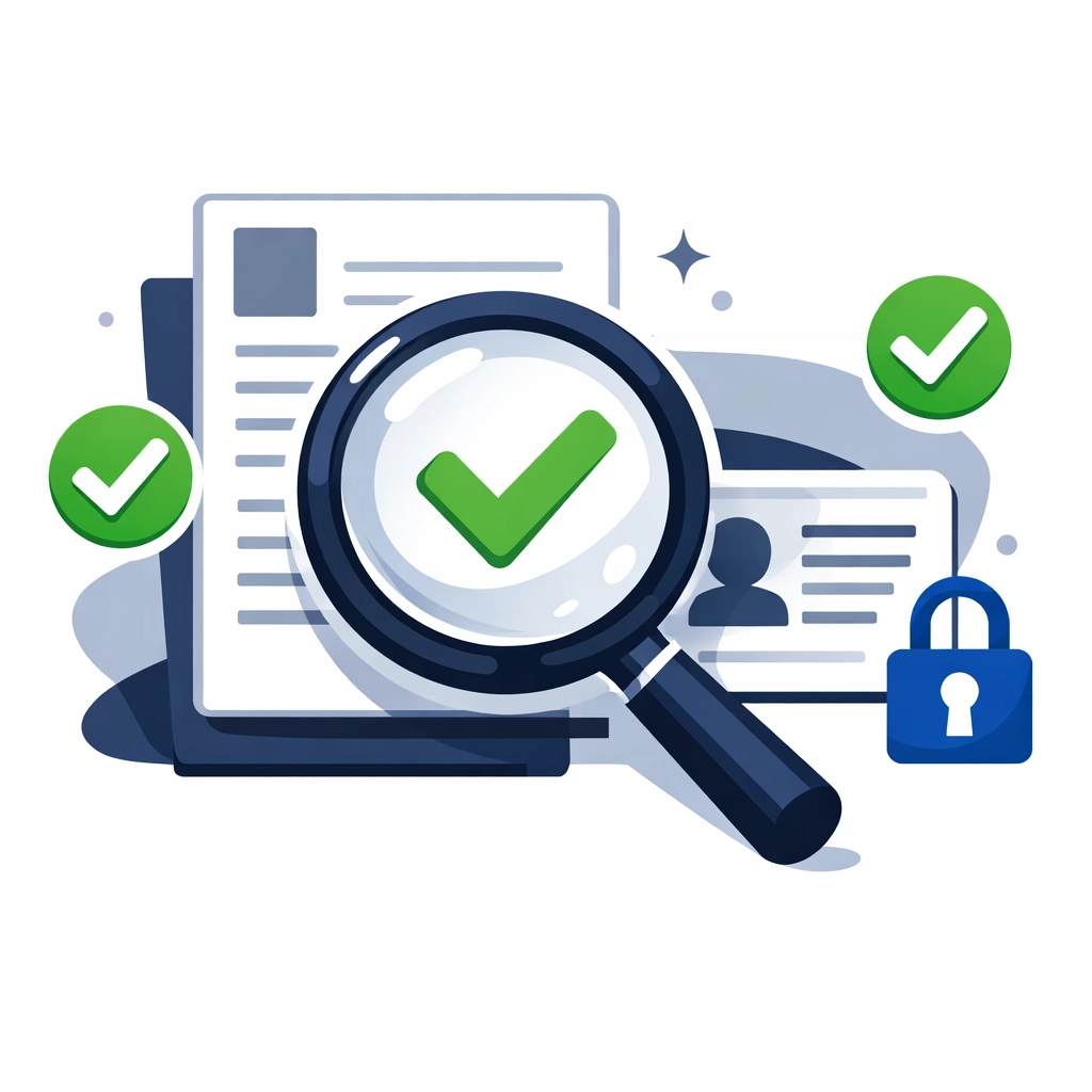 A magnifying glass verifying tax documents to ensure accuracy and secure tax preparation.