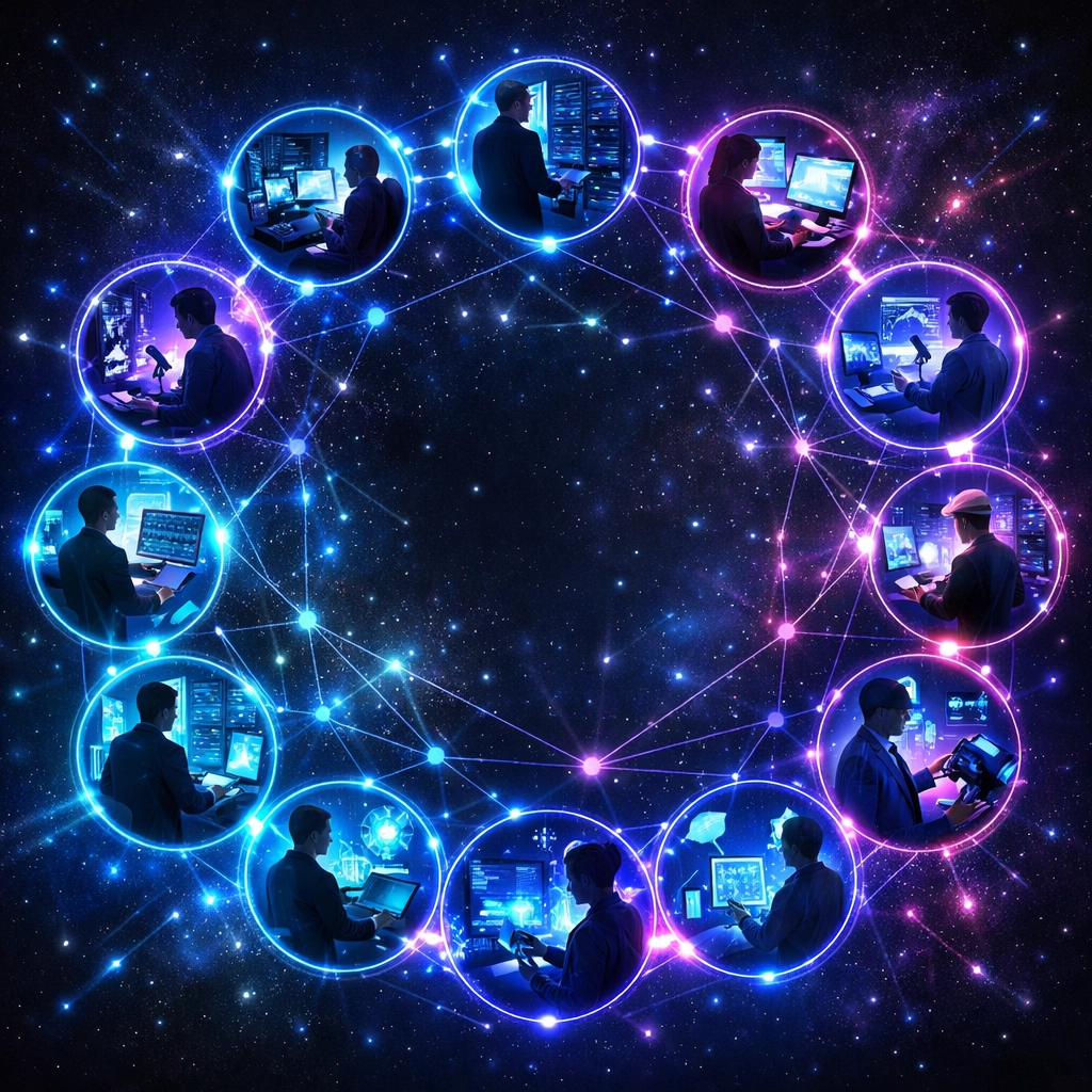 Interconnected career pathways in esports showing IT, content creation, and analytics fields