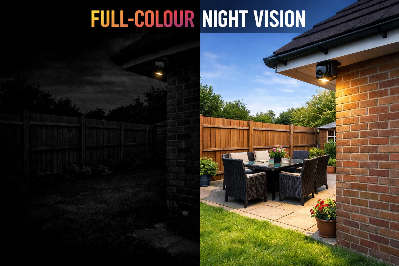 Comparison of standard night vision versus full-colour night vision technology for a Swindon home garden.