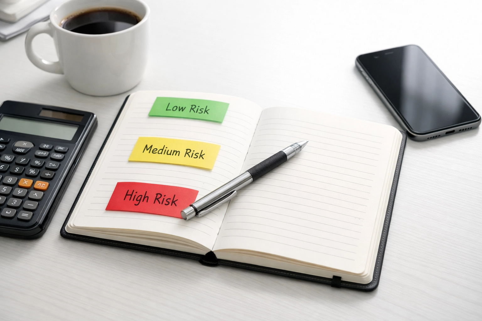 Wett-Limits und Risiko-Management mit farbigen Notizen und Taschenrechner planen