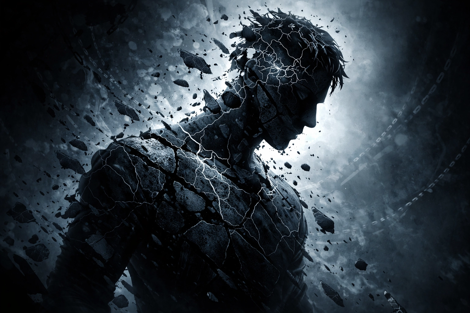 Fragmented silhouette of a man symbolizes trauma, abuse and loss of identity in the context of Pussyboy true story