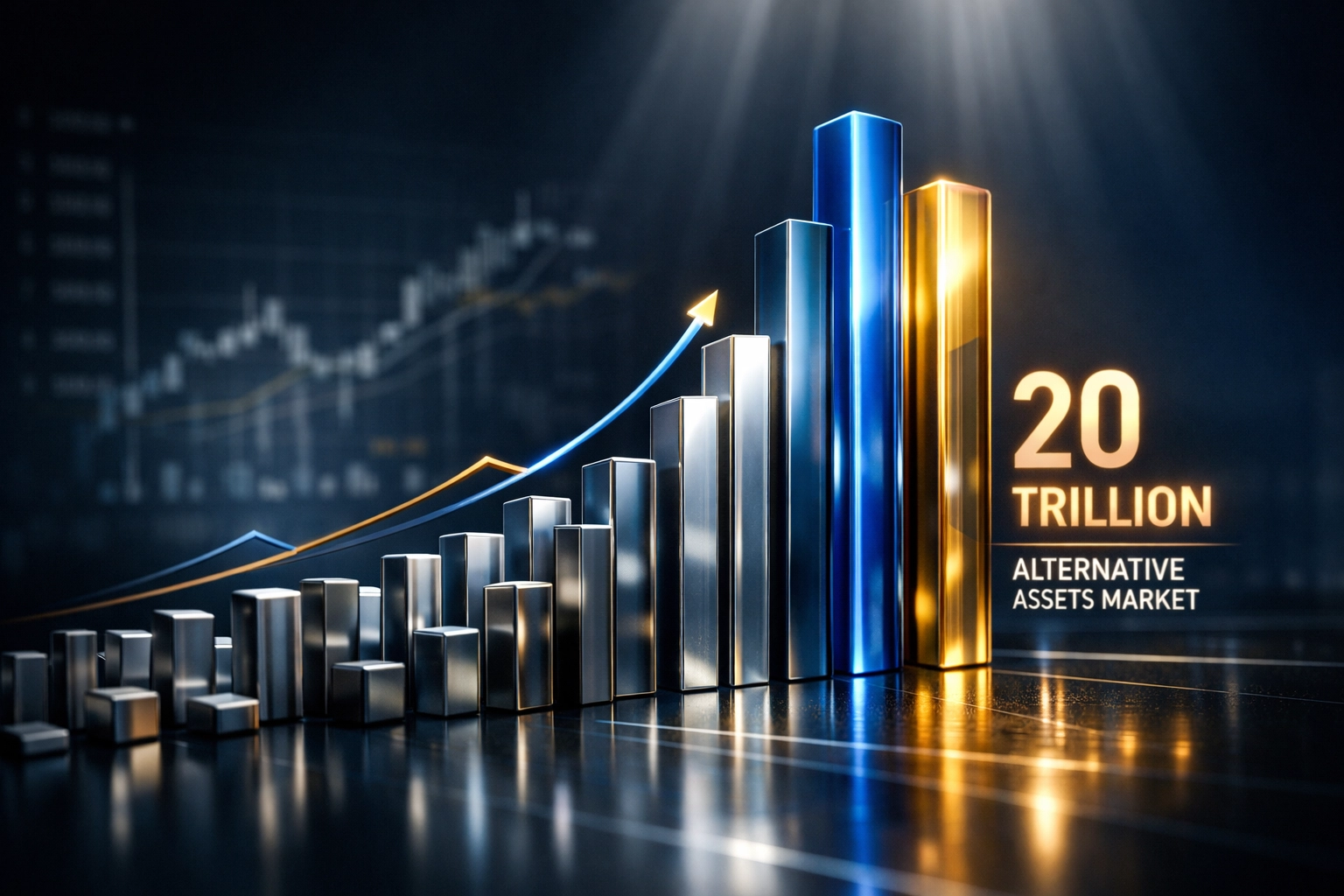Alternative assets market growth visualization showing $20 trillion institutional investment scale