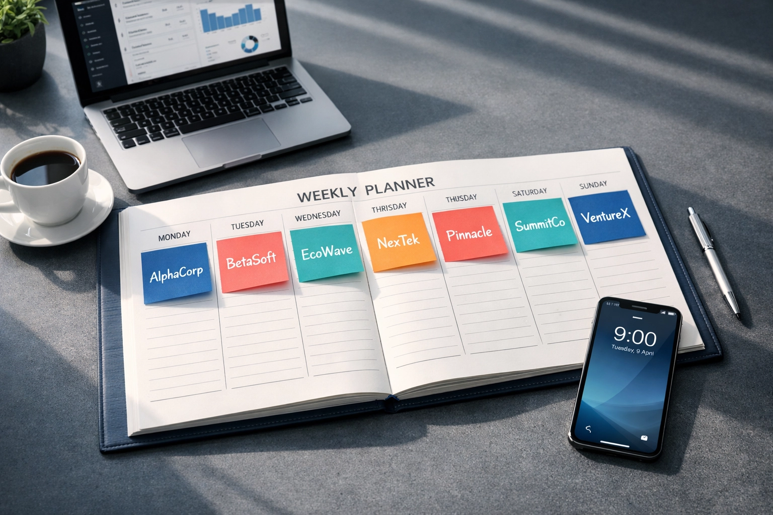 Weekly press rotation calendar with 9AM automation system for multi-brand press strategy