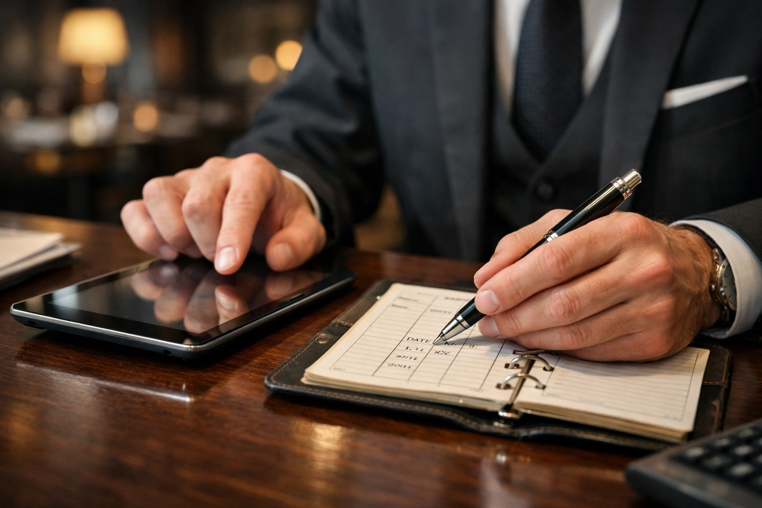 A restaurant manager documenting compliance records to support employment practices risk management.