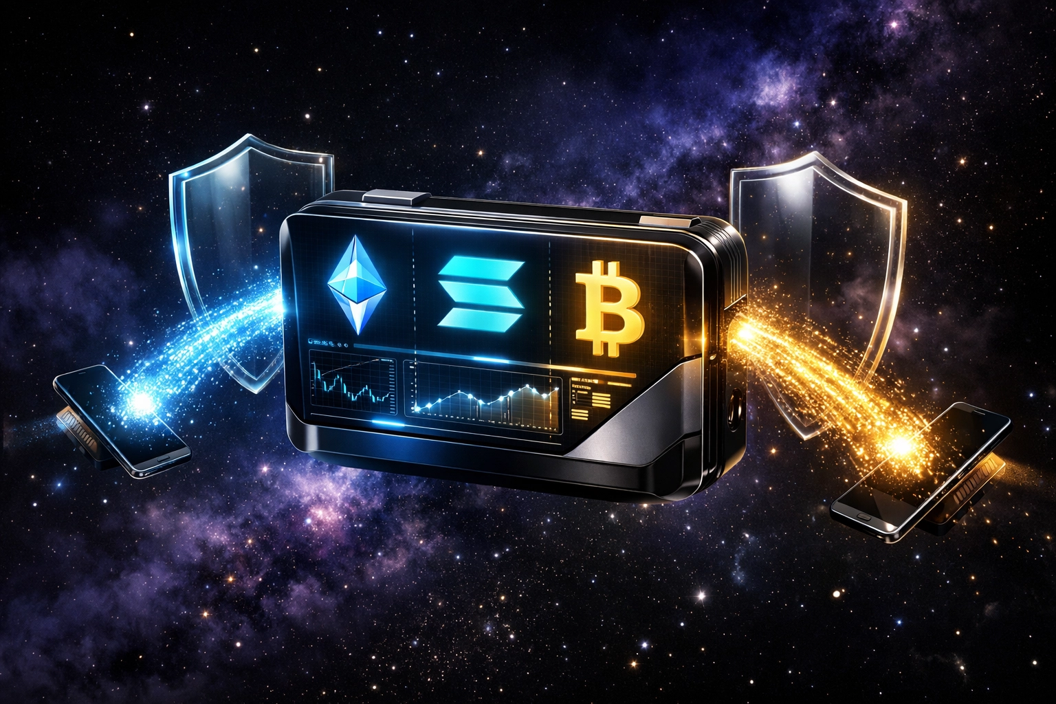 Self-custody crypto wallet with ETH, SOL, BTC symbols showing direct Web3 payment control