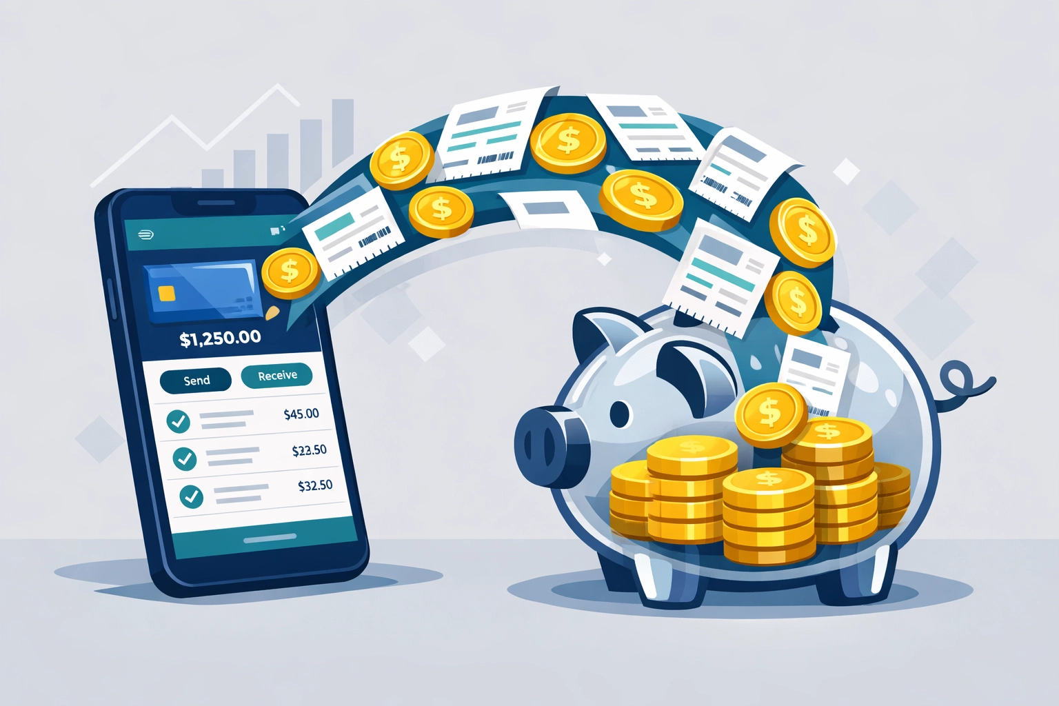 Digital wallet and receipts illustrating side hustle income for 1099-K tax reporting.