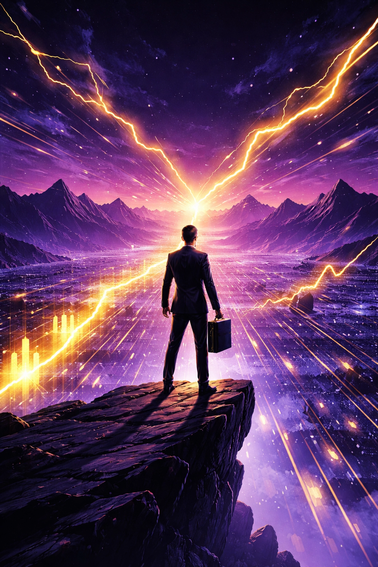 Determined business leader overlooking a digital landscape, symbolizing seizing opportunity in the 2026 economy.