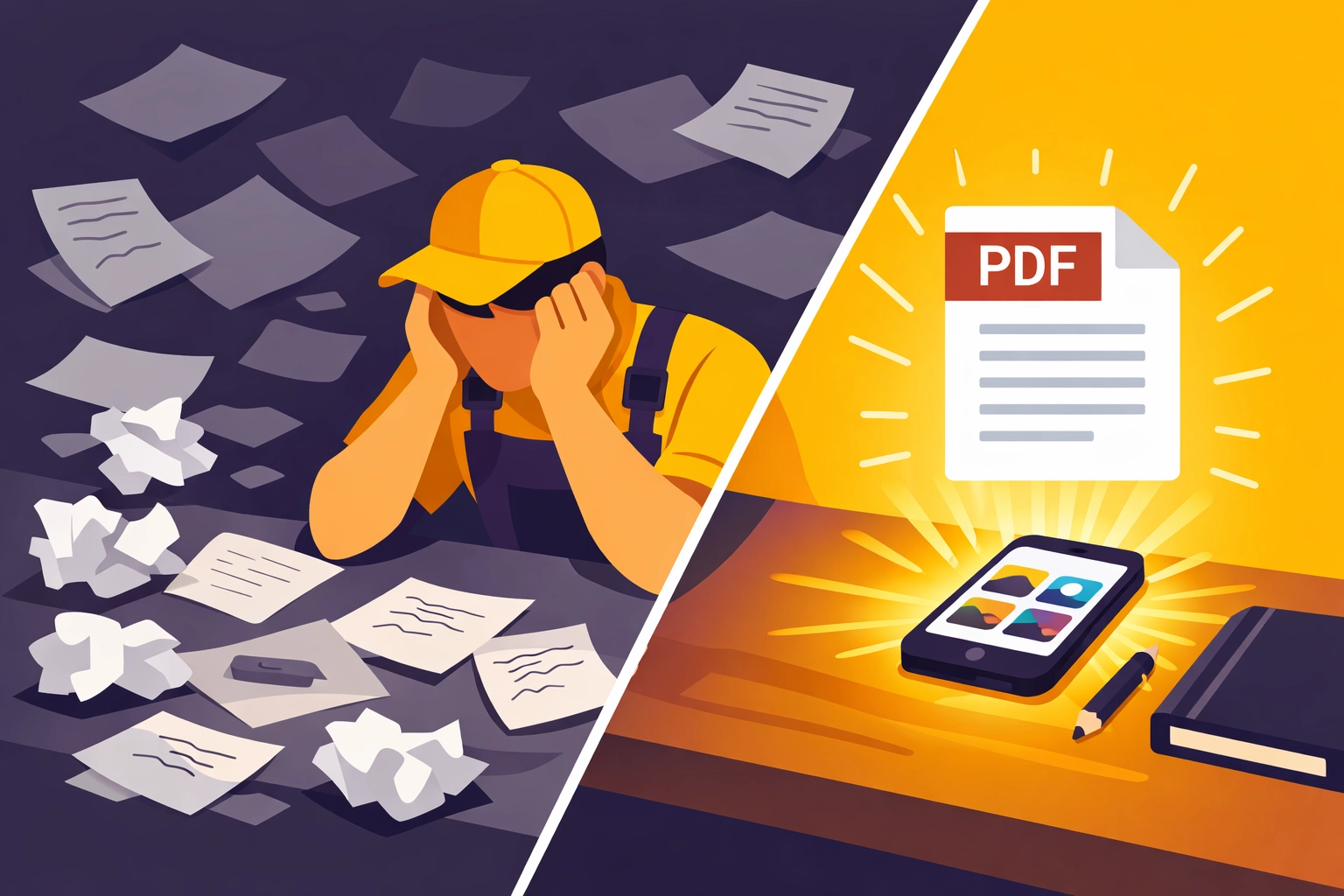 Handwerker-Dokumentation vorher/nachher: Papierchaos vs. digitale KI-gestützte Protokollerstellung