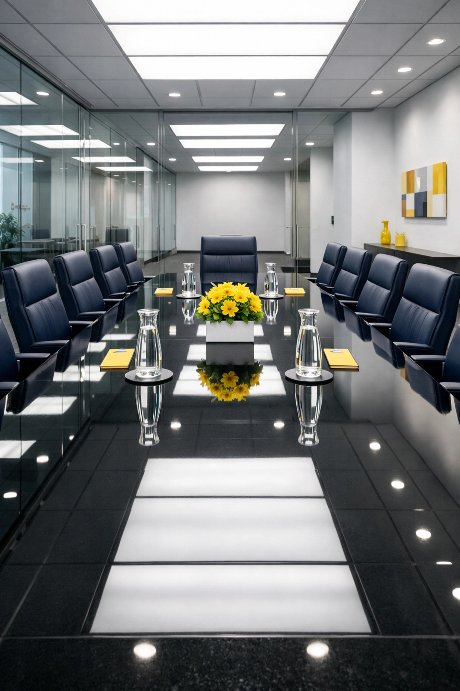 Professionally cleaned and organized Lancaster executive conference room with a polished table and glass walls.