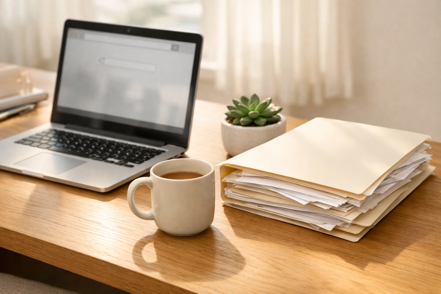 A busy desk with an overflowing paper folder illustrating the struggle of chasing property documents.