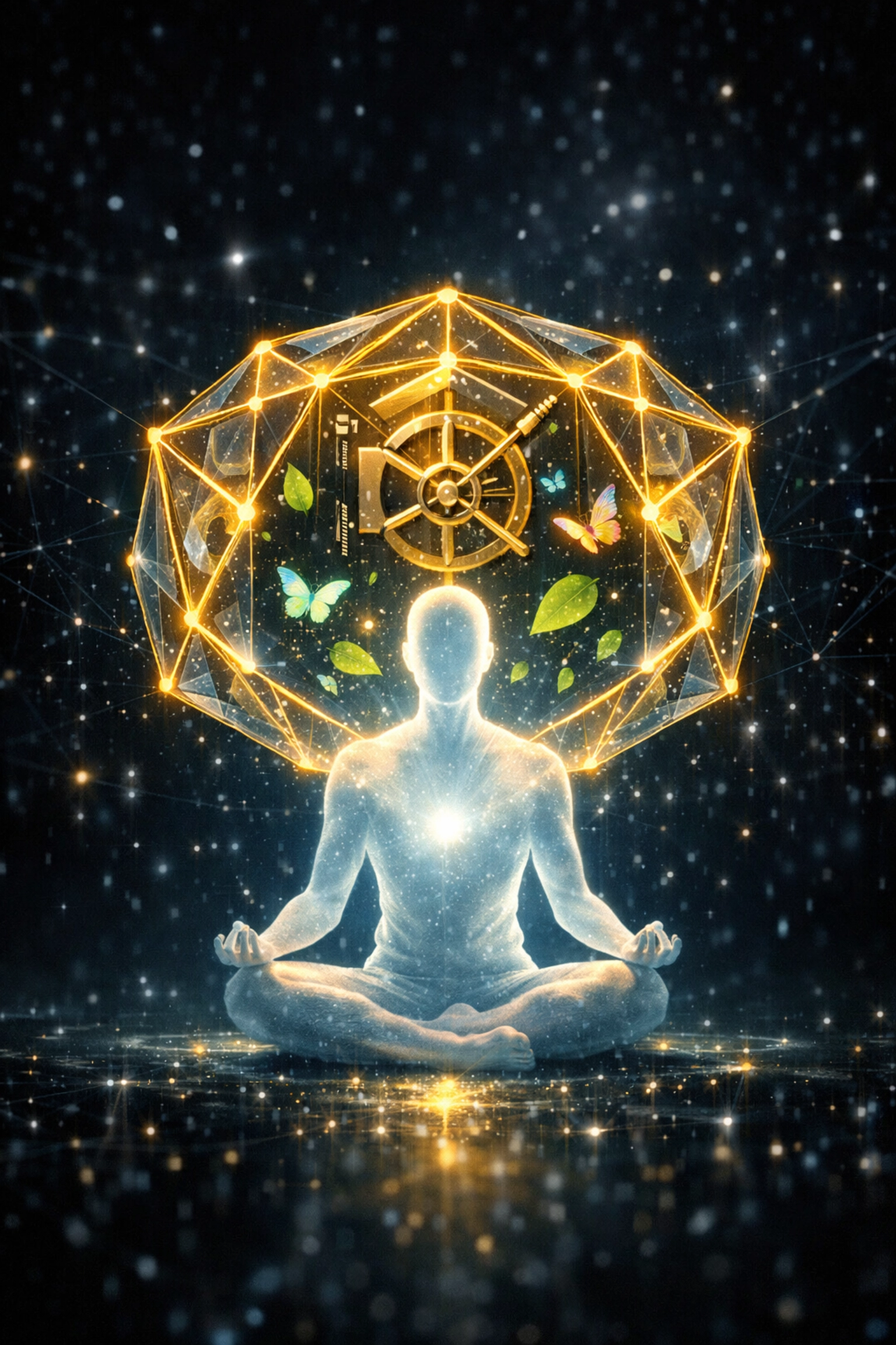 A protective digital vault around a human silhouette symbolizing mental health data privacy and encryption.