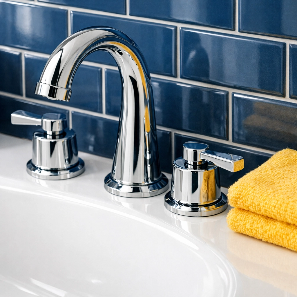Close-up of a sparkling clean bathroom sink in Maynard after a detailed bi-weekly house cleaning session.