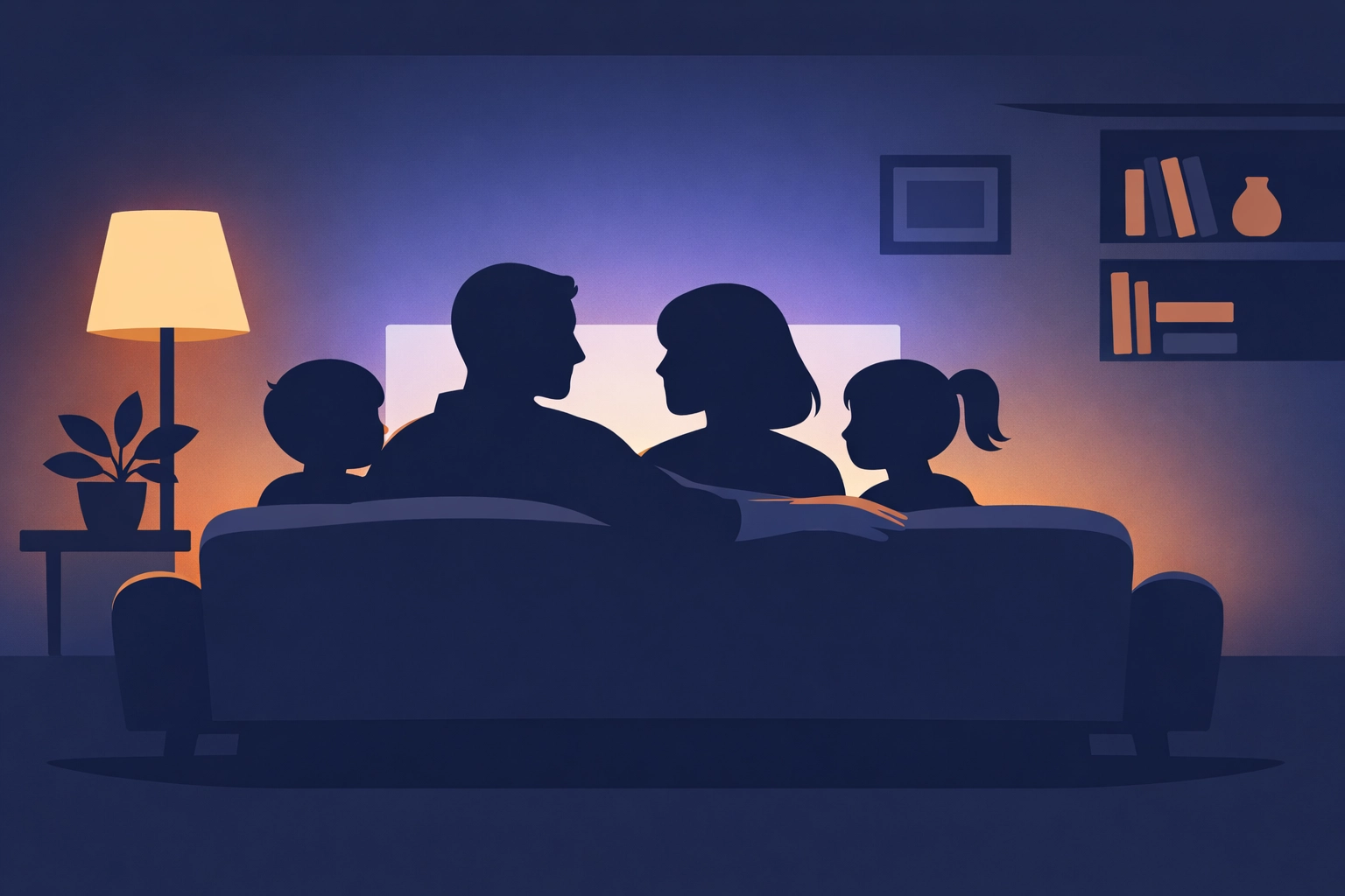Christian family watching movie together on couch during intentional family movie night