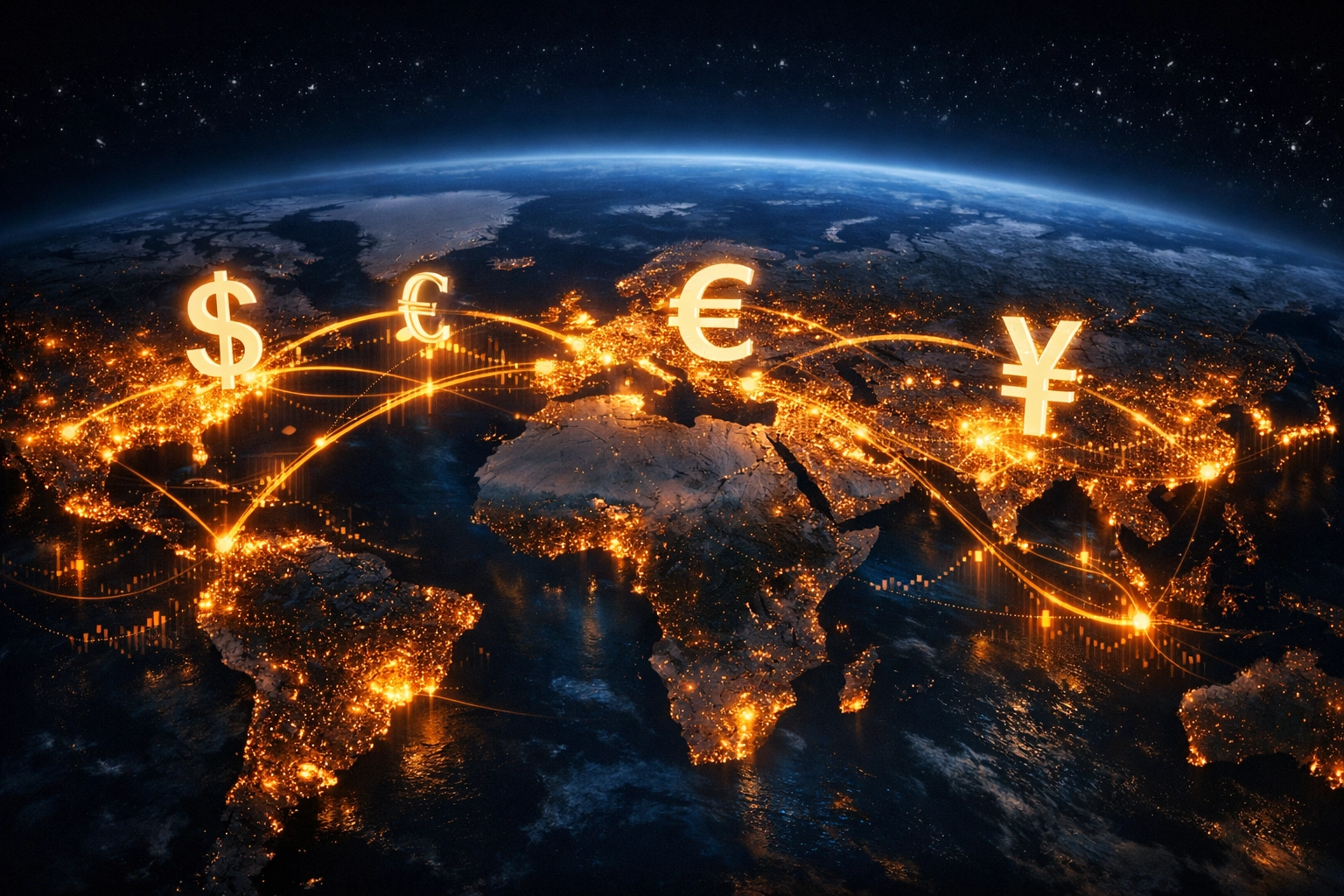Global financial markets map illustrating macro hedge fund investment connections