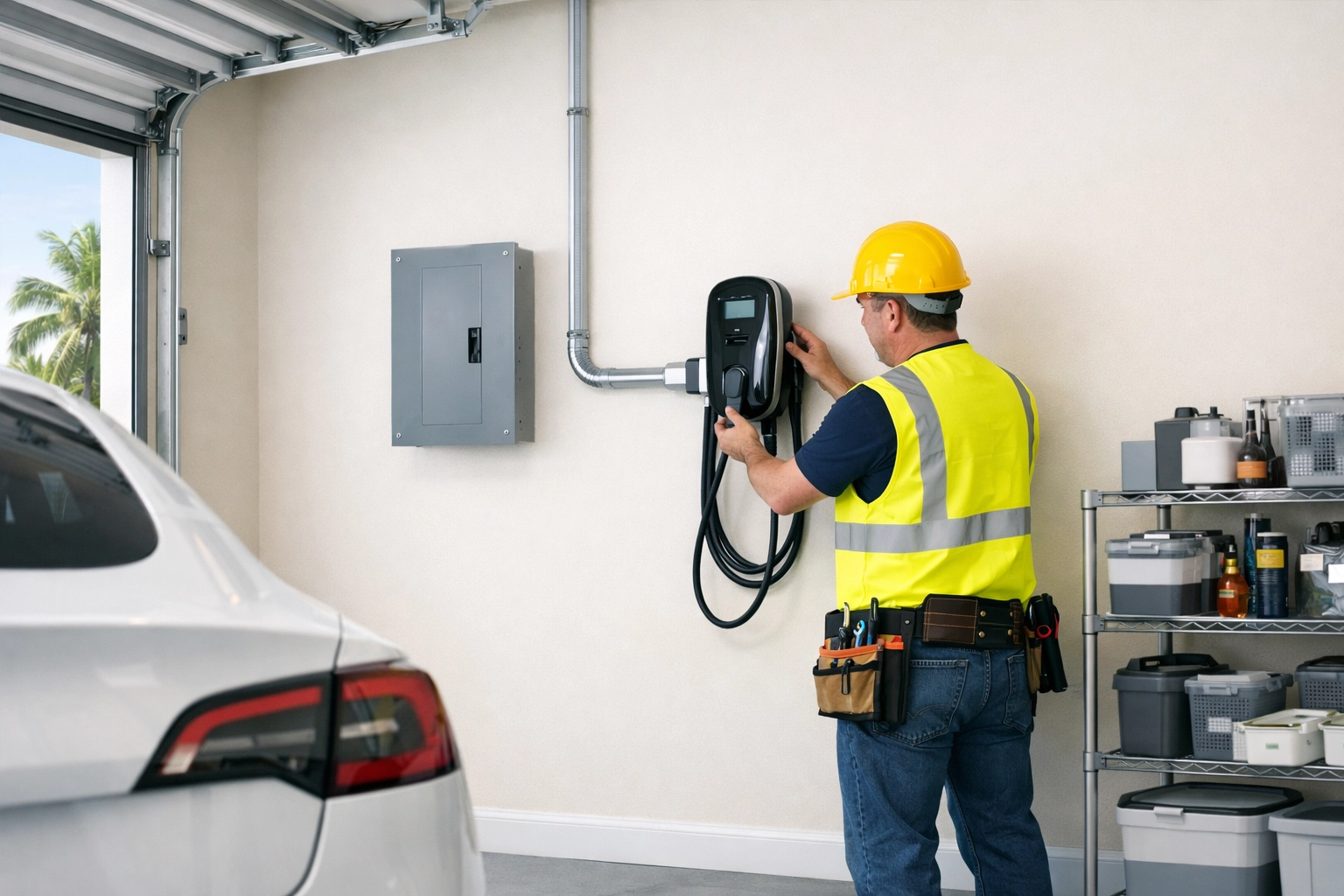 Professional EV charger installation in Florida home garage