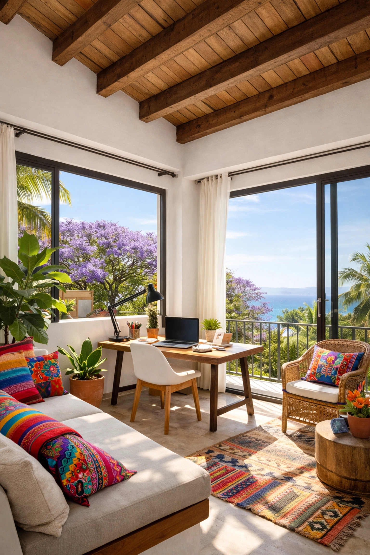 Bright apartment workspace with ocean views in Puerto Vallarta rental