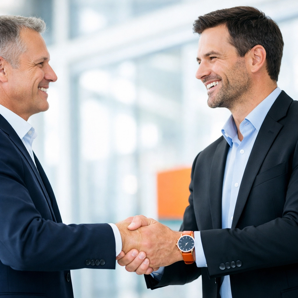 A respectful handshake between business partners, highlighting the long-term value of ethical sales.