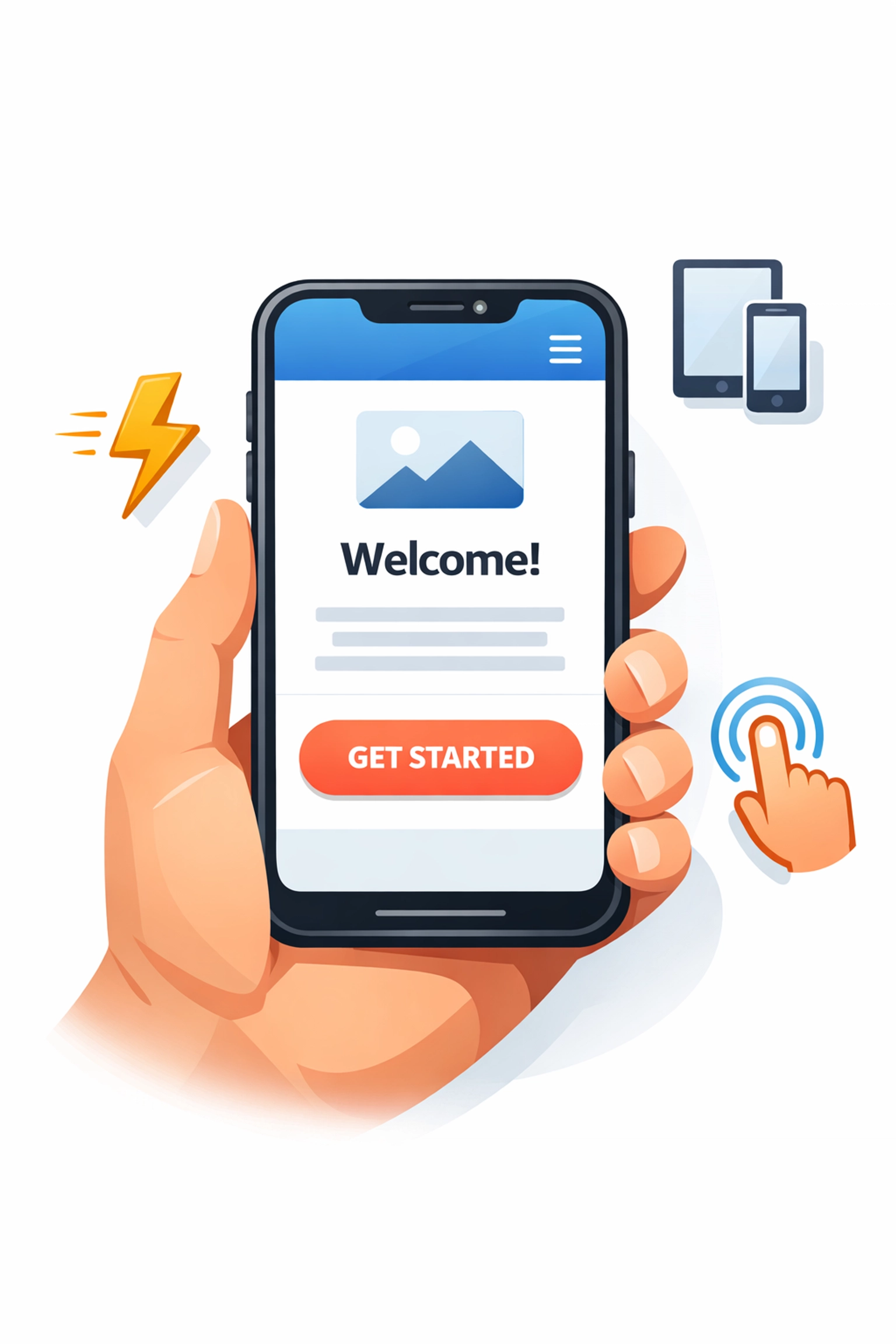 Mobile-optimized landing page on smartphone with prominent CTA button and responsive design