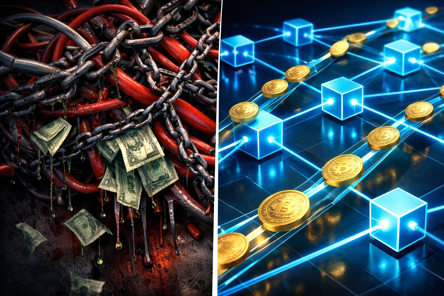 Traditional payment processing fees versus efficient Web3 blockchain network infrastructure comparison