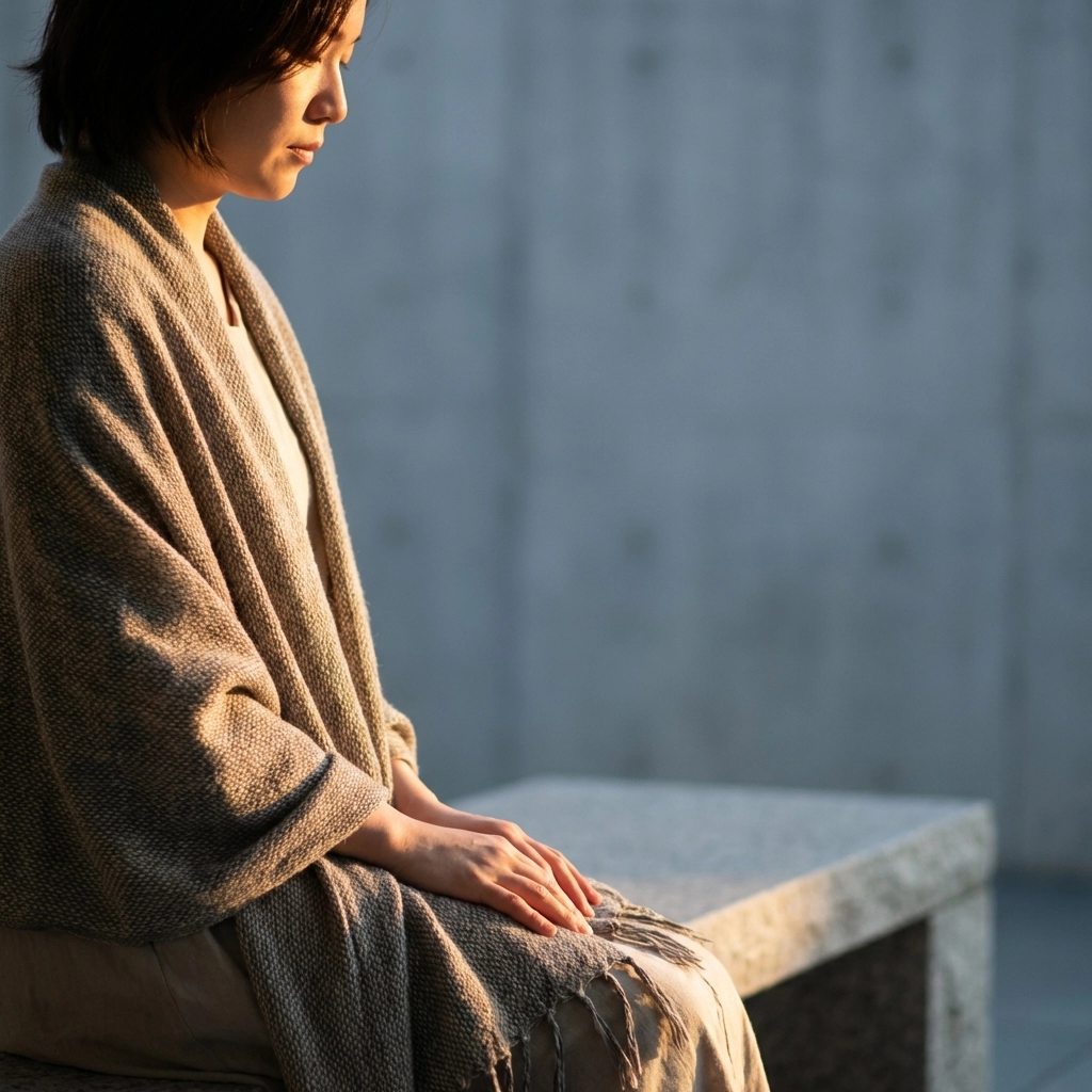 Artistic fine art nude photography capturing a seated figure in warm golden hour light with soft amber tones.