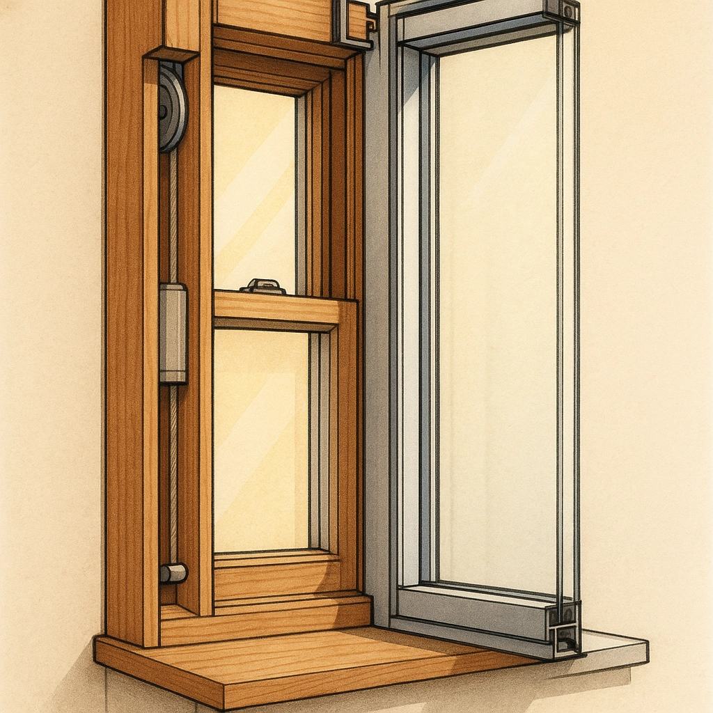 Secondary glazing installation comparison with double glazing