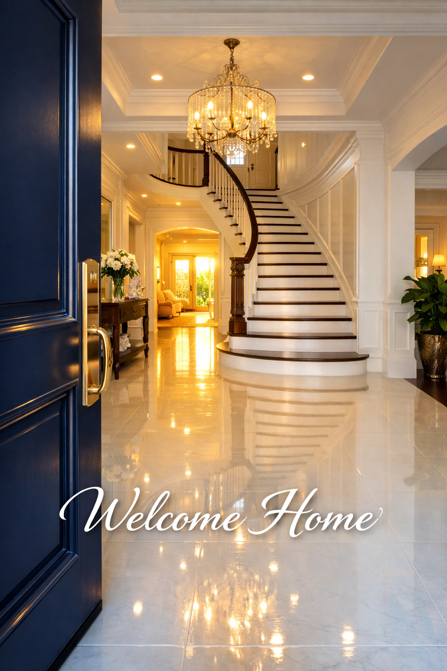 Gleaming polished entryway floor of a luxury Weston home after weekly house cleaning service.