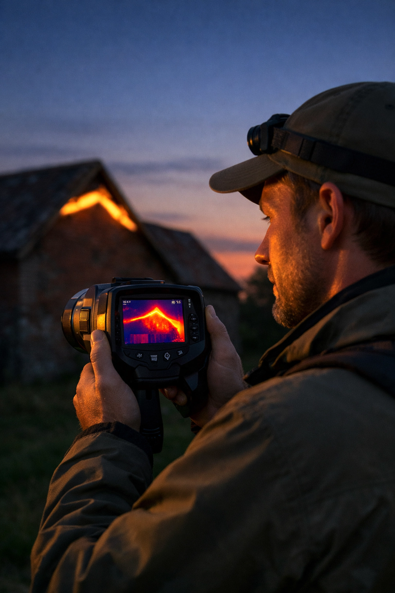 Professional ecologist using infrared thermal imaging equipment for efficient and cost-effective bat surveys.