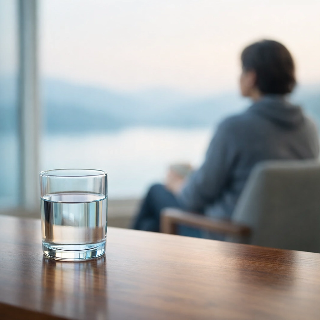 A calm person in a peaceful room symbolizing a regulated nervous system within the window of tolerance.