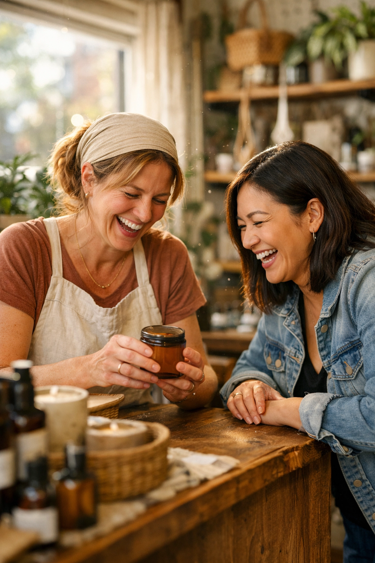 A business owner and customer sharing an authentic interaction, highlighting the value of real human reviews.