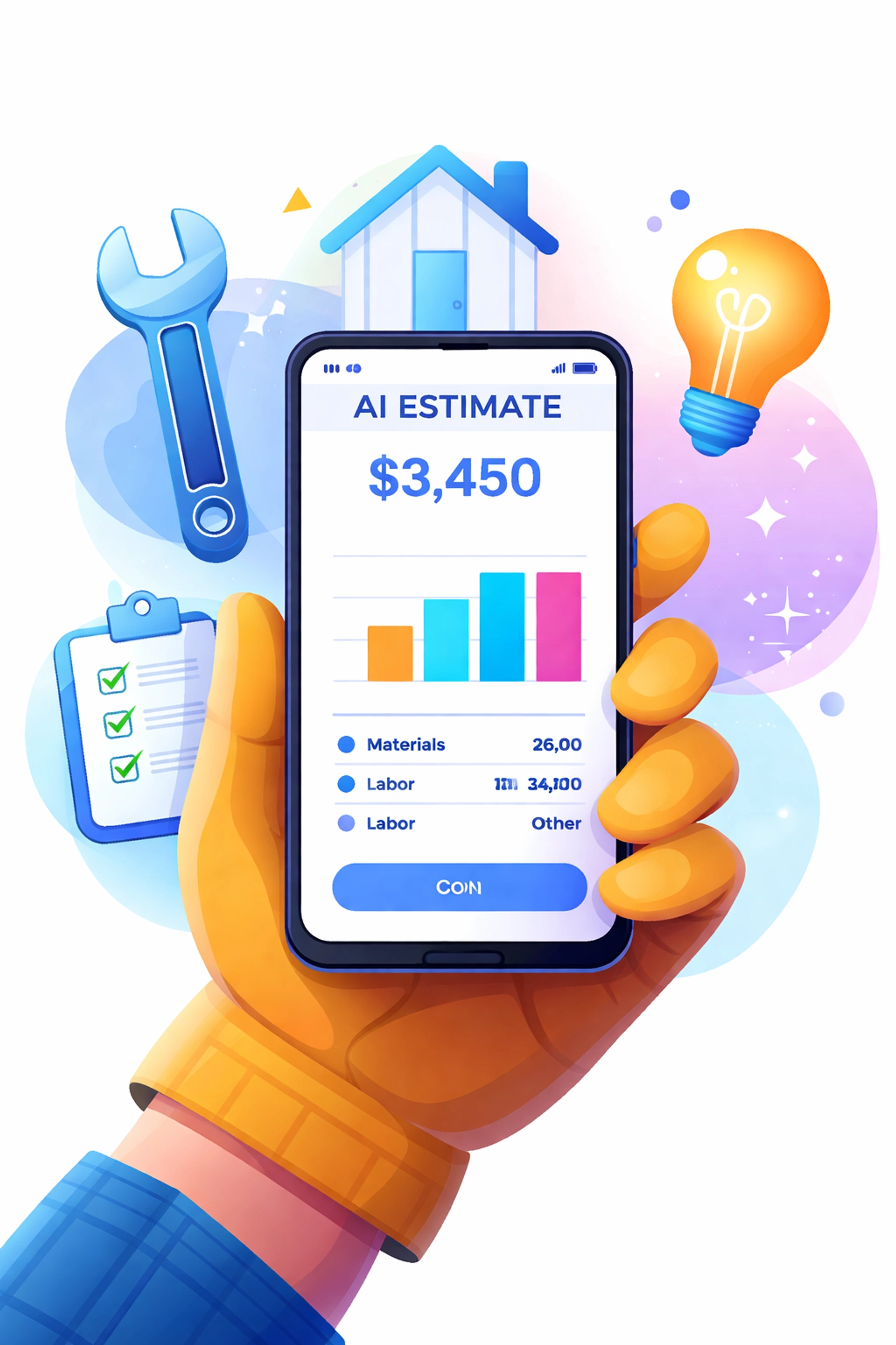 Contractor using a smartphone to view AI-powered estimate for home improvement leads