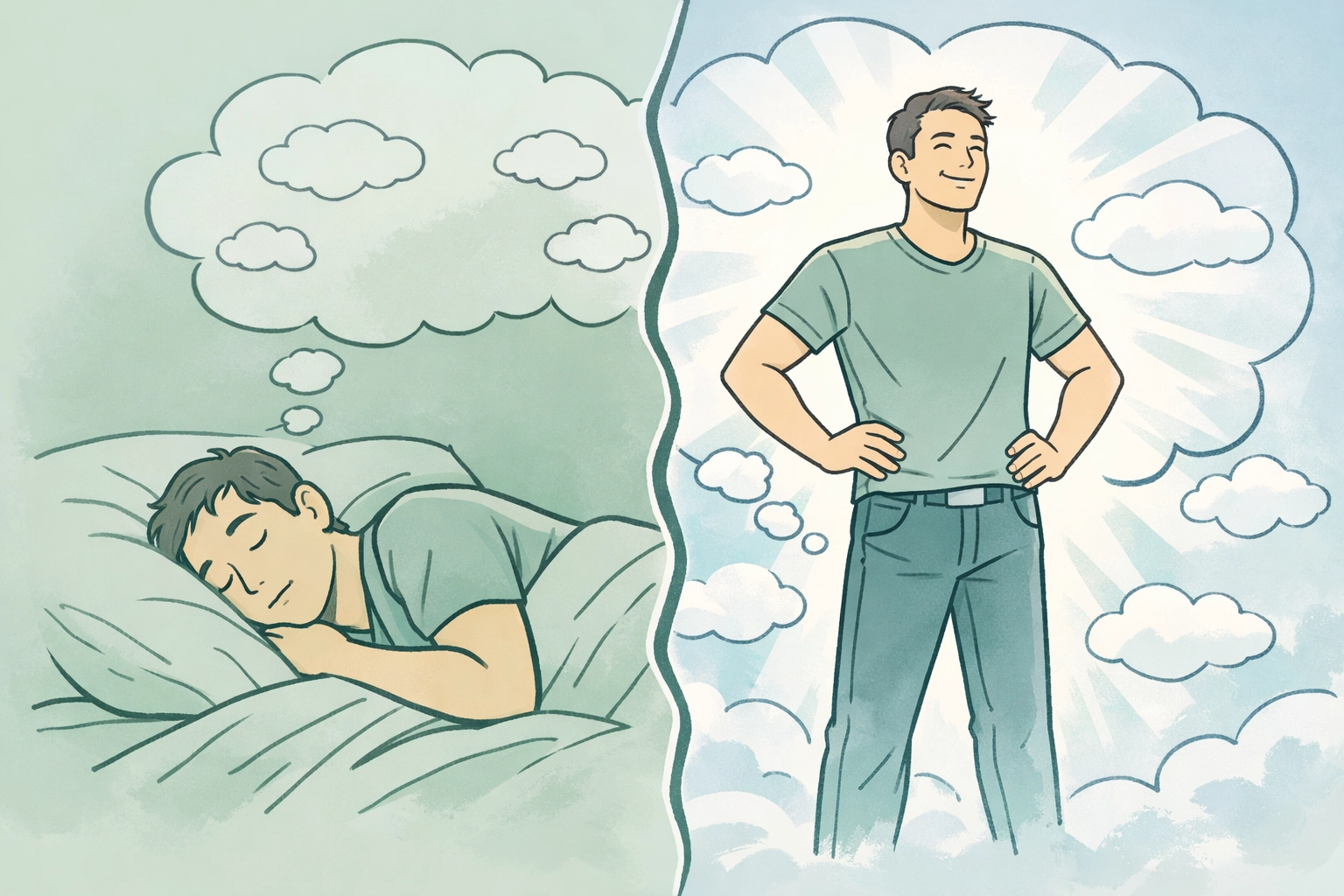 Man dreaming of his confident self - exploring gay identity through dream rehearsal