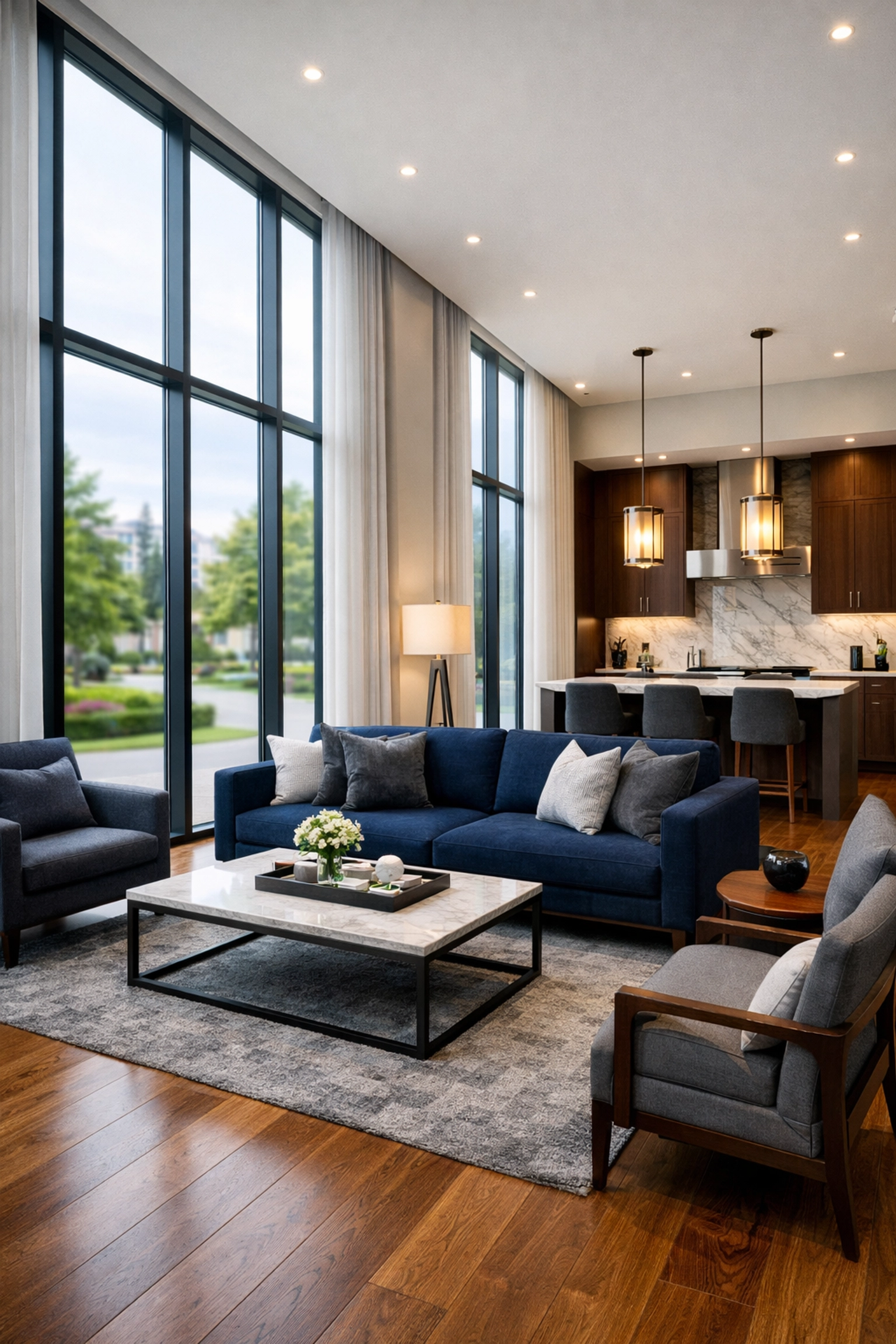 Luxury interior of a modern townhome in Vaughan Metropolitan Centre with sunlit open-concept living.