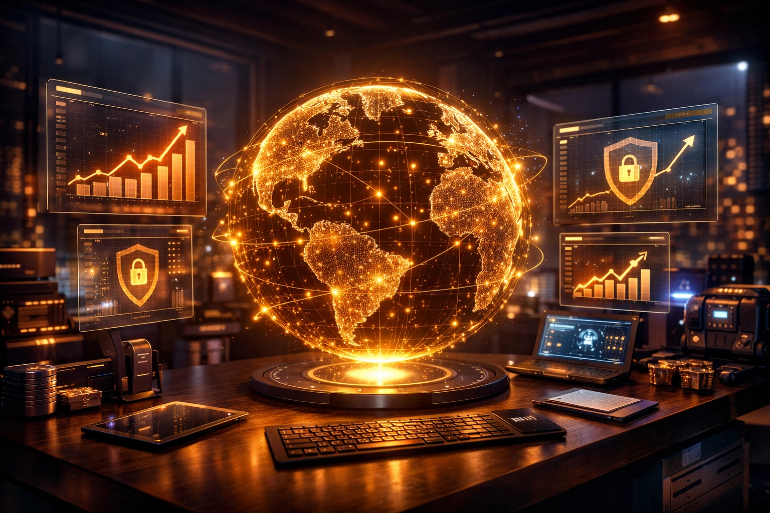 Digital globe tracking real-time Web3 global payments and crypto POS transactions for small business.