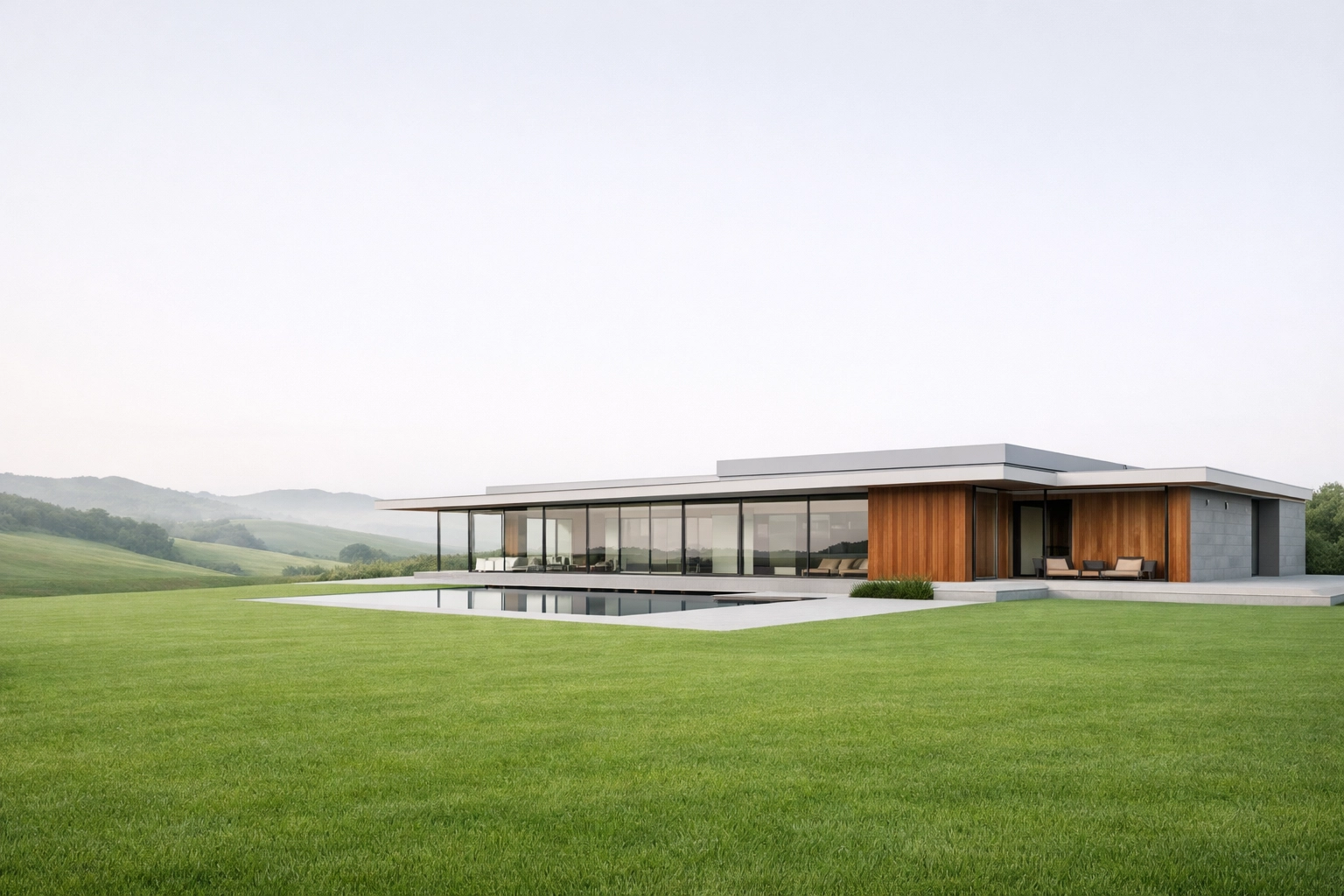 Modern luxury home in Magnolia featuring floor-to-ceiling glass and a spacious lawn in Northwest Houston.