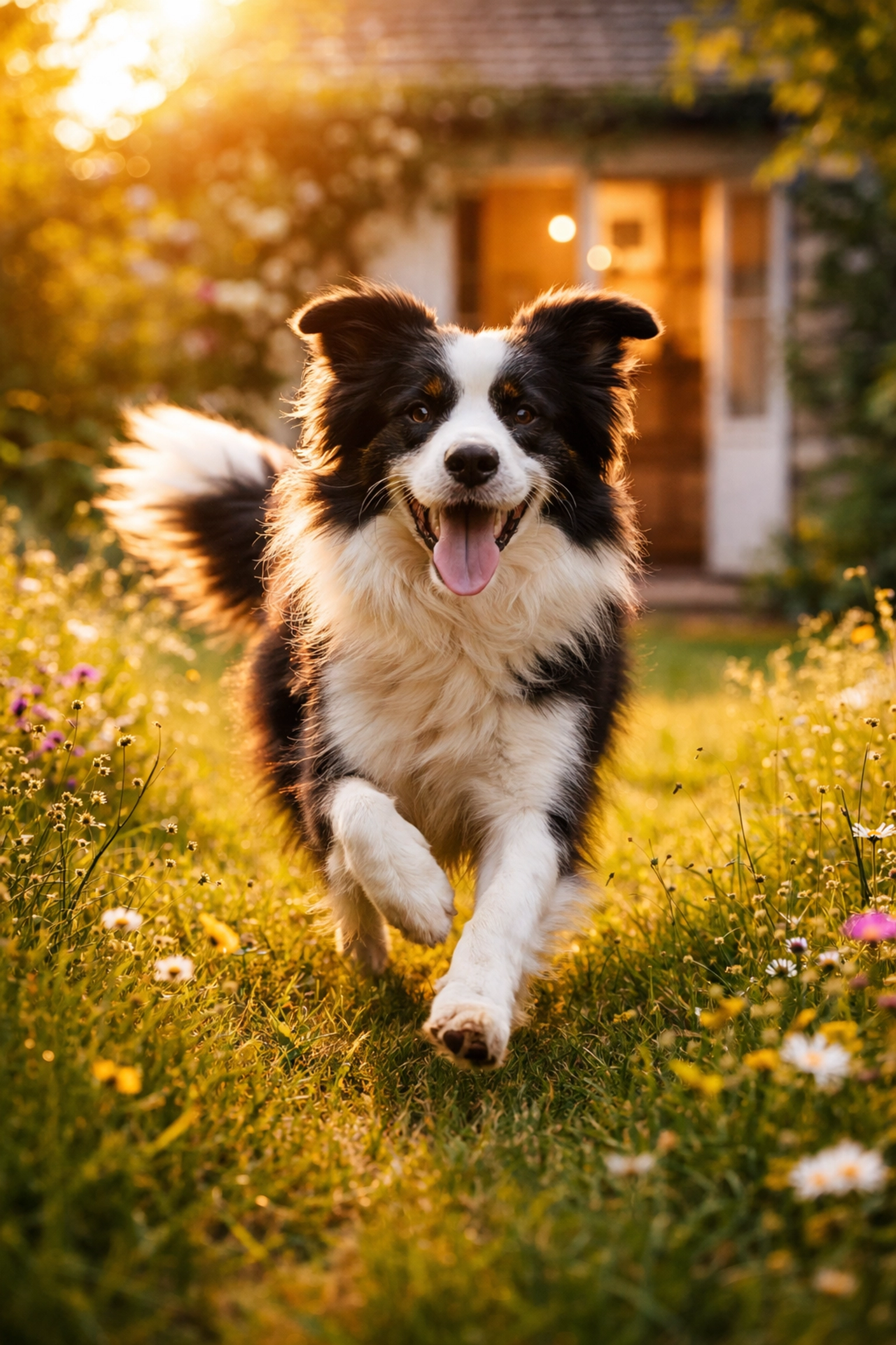 Border Collie enjoying a garden, representing pet welfare and happiness after a UK divorce