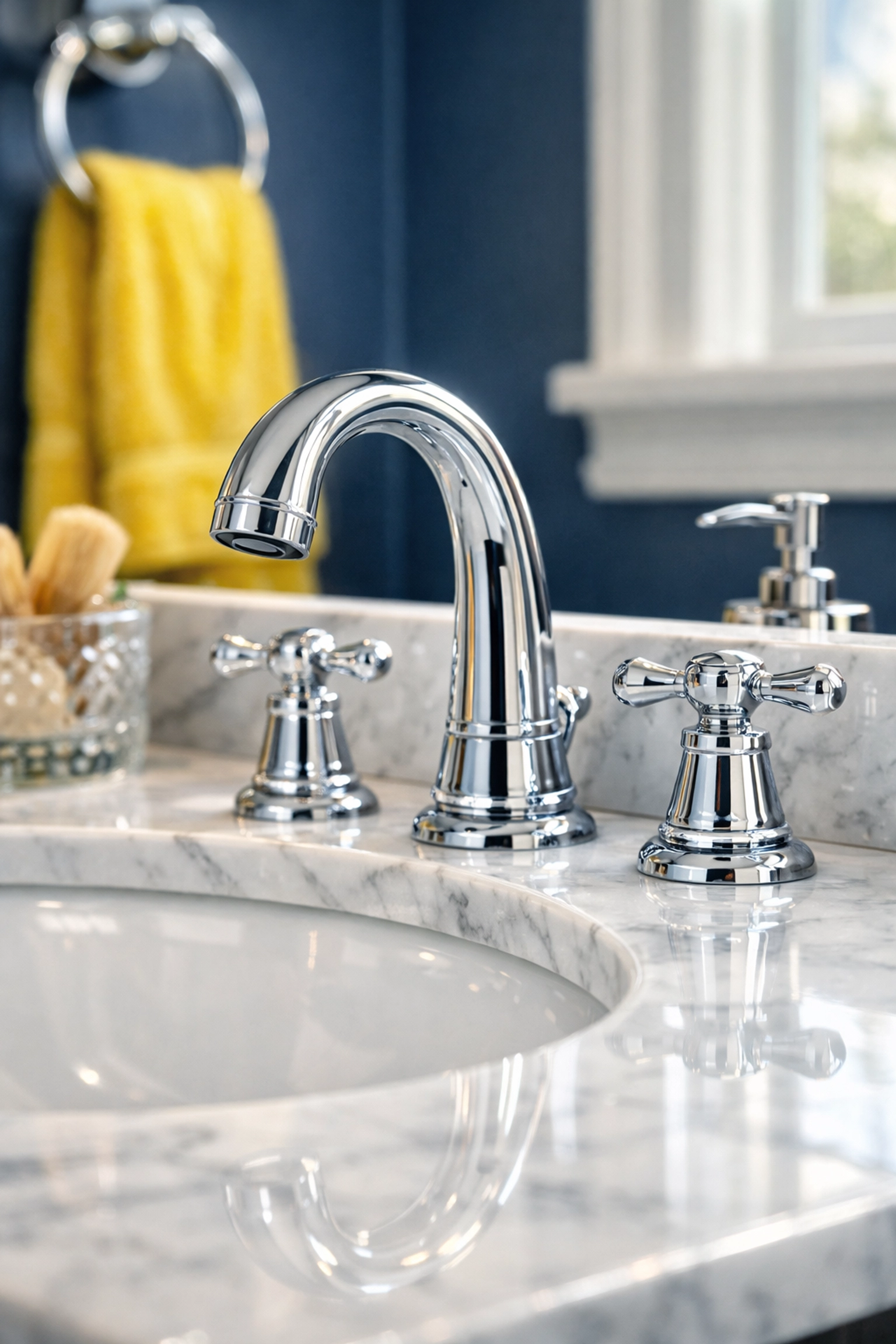 Sparkling clean marble bathroom vanity using eco-friendly cleaning products in East Sandwich.