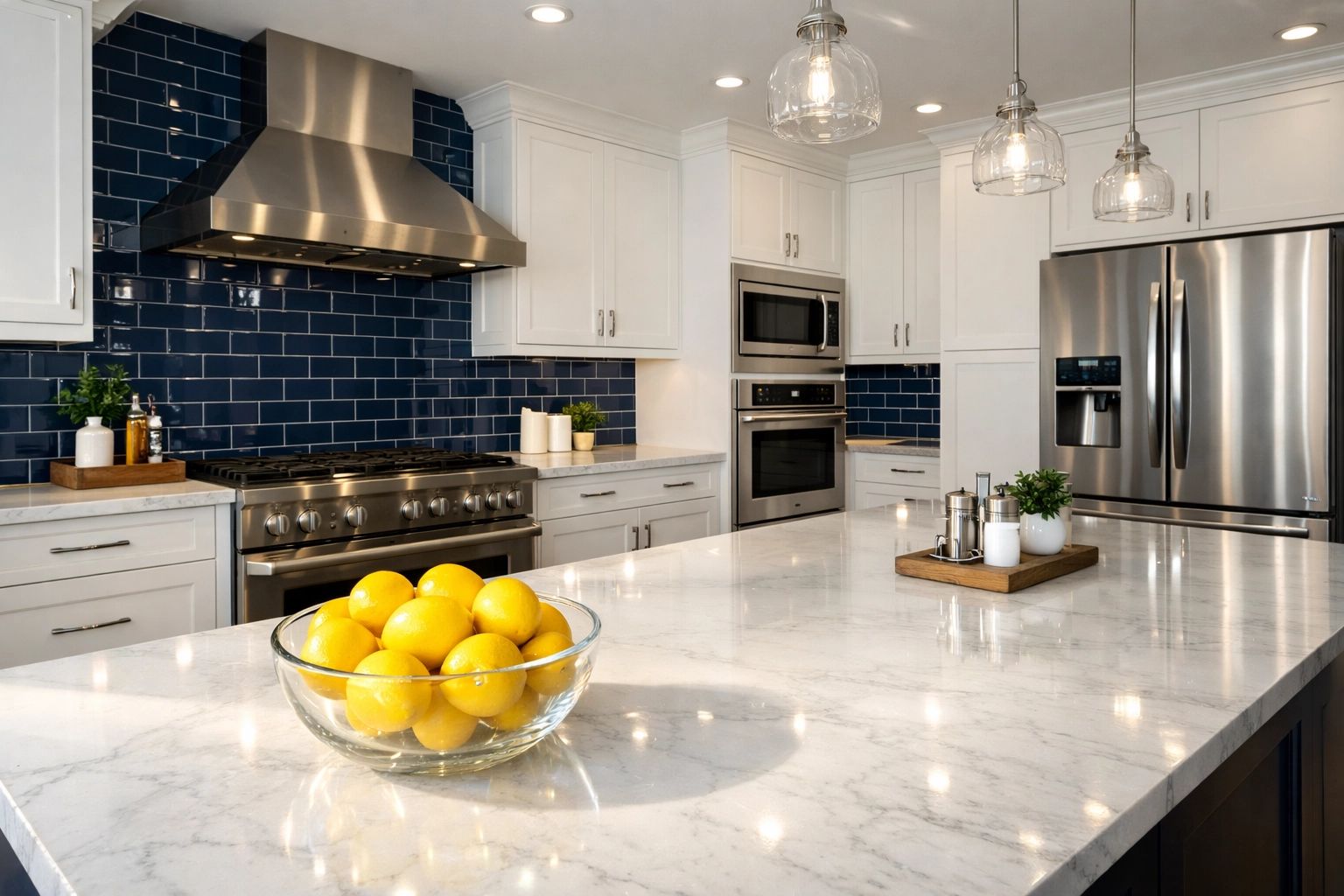 Pristine luxury kitchen in Nashua NH showing the high standard of deep cleaning services near me.