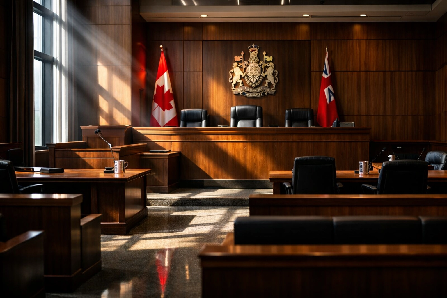 Toronto courtroom interior where Frank Stronach sexual assault trial proceedings continue