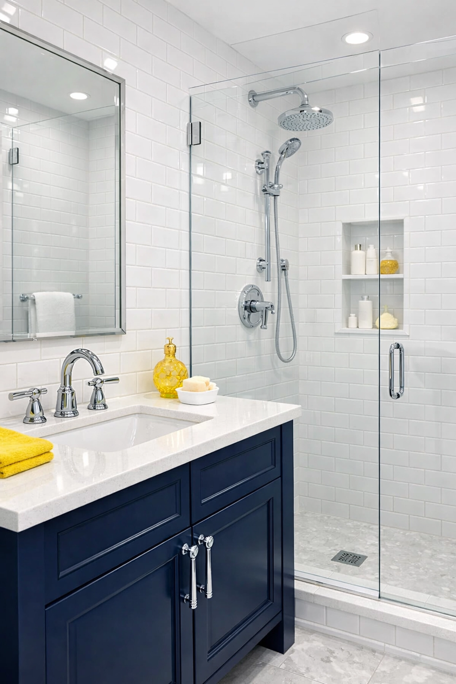 Sparkling clean luxury bathroom tiles and vanity after a professional Southborough apartment cleaning.
