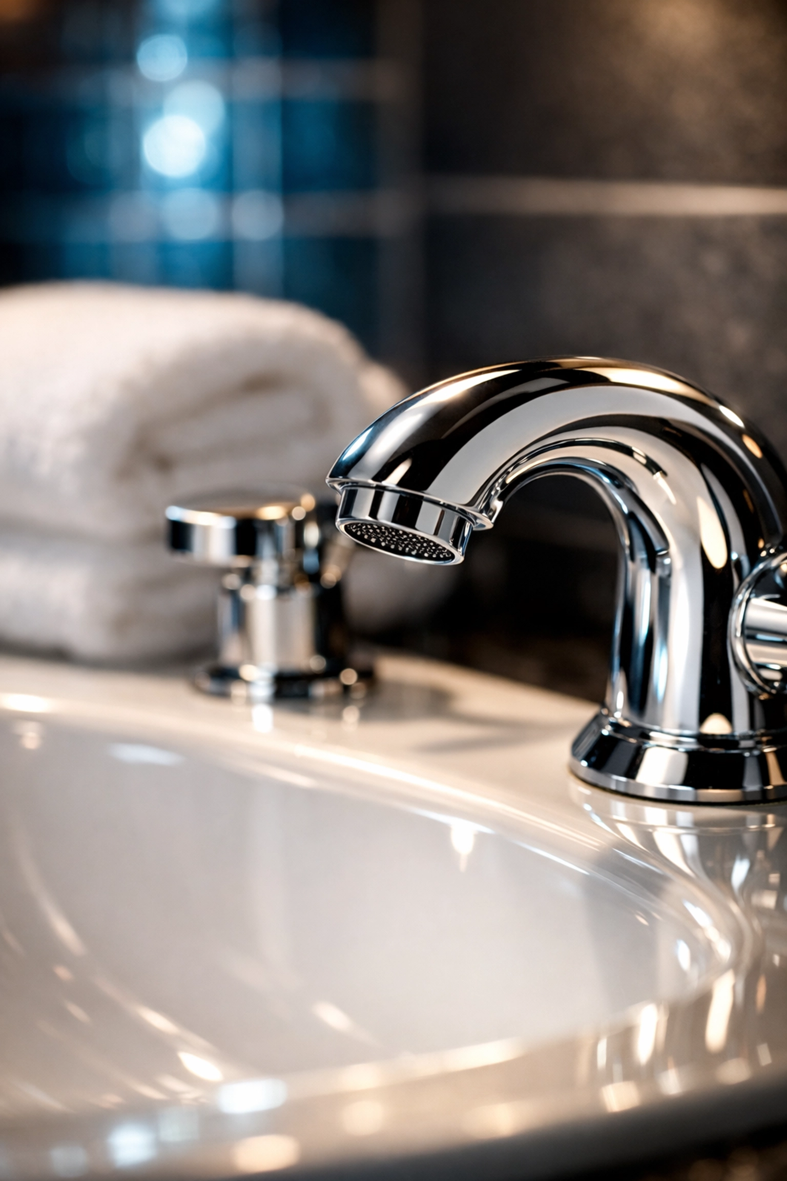 Sparkling clean bathroom faucet and sink detail professionally cleaned by The Cleaning Ninjas.