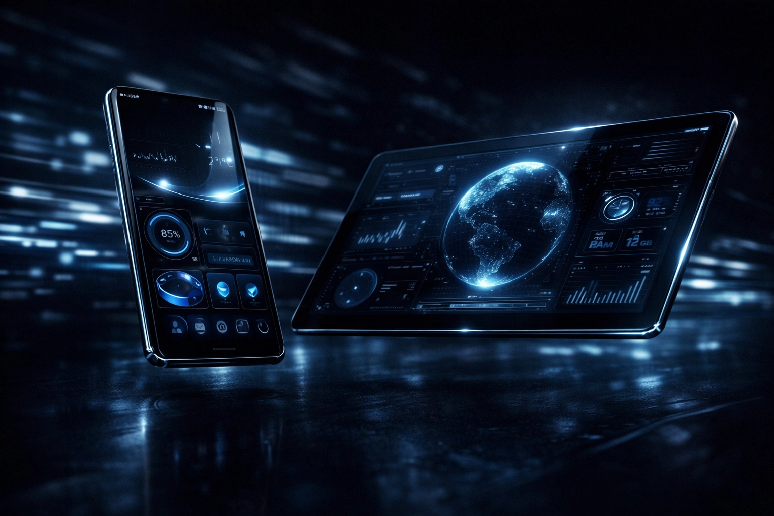 Modern smartphone and tablet showing a responsive user interface with high-performance mobile-first design.